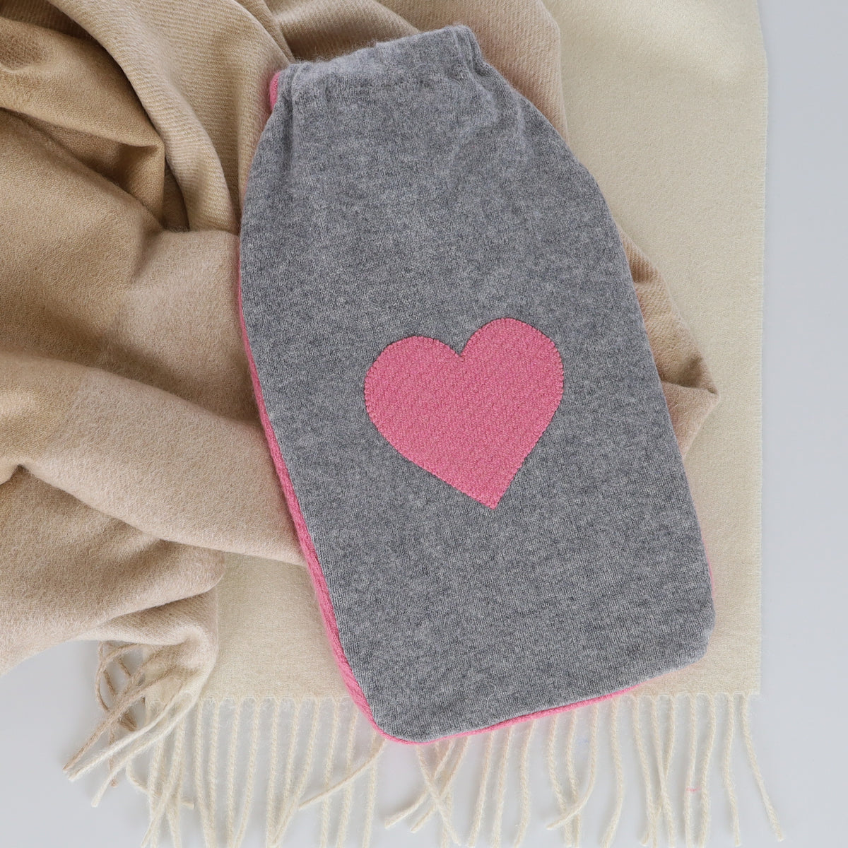 Ash Grey and Pink Cashmere Large Hot Water Bottle