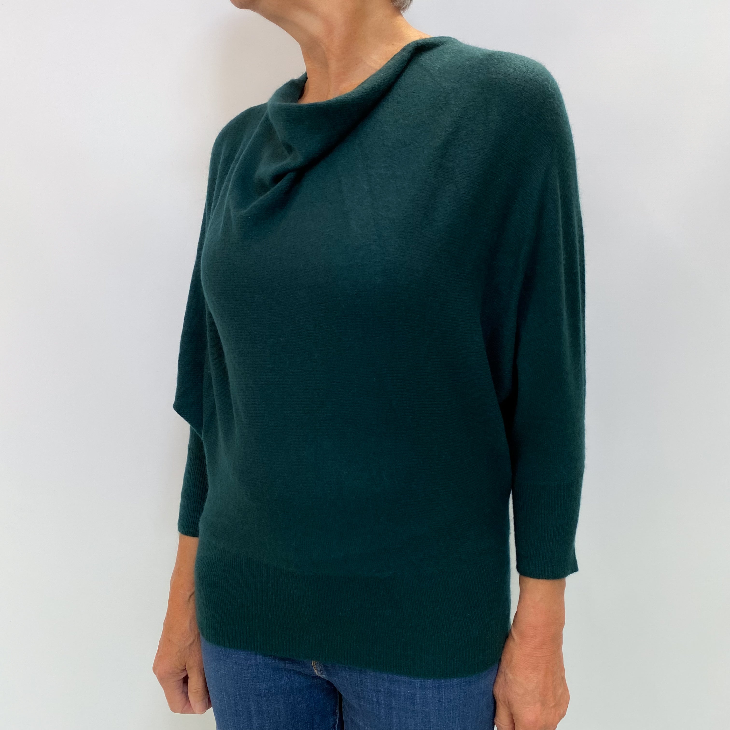 Forest Green Cashmere Drop Cowl Neck Jumper Medium
