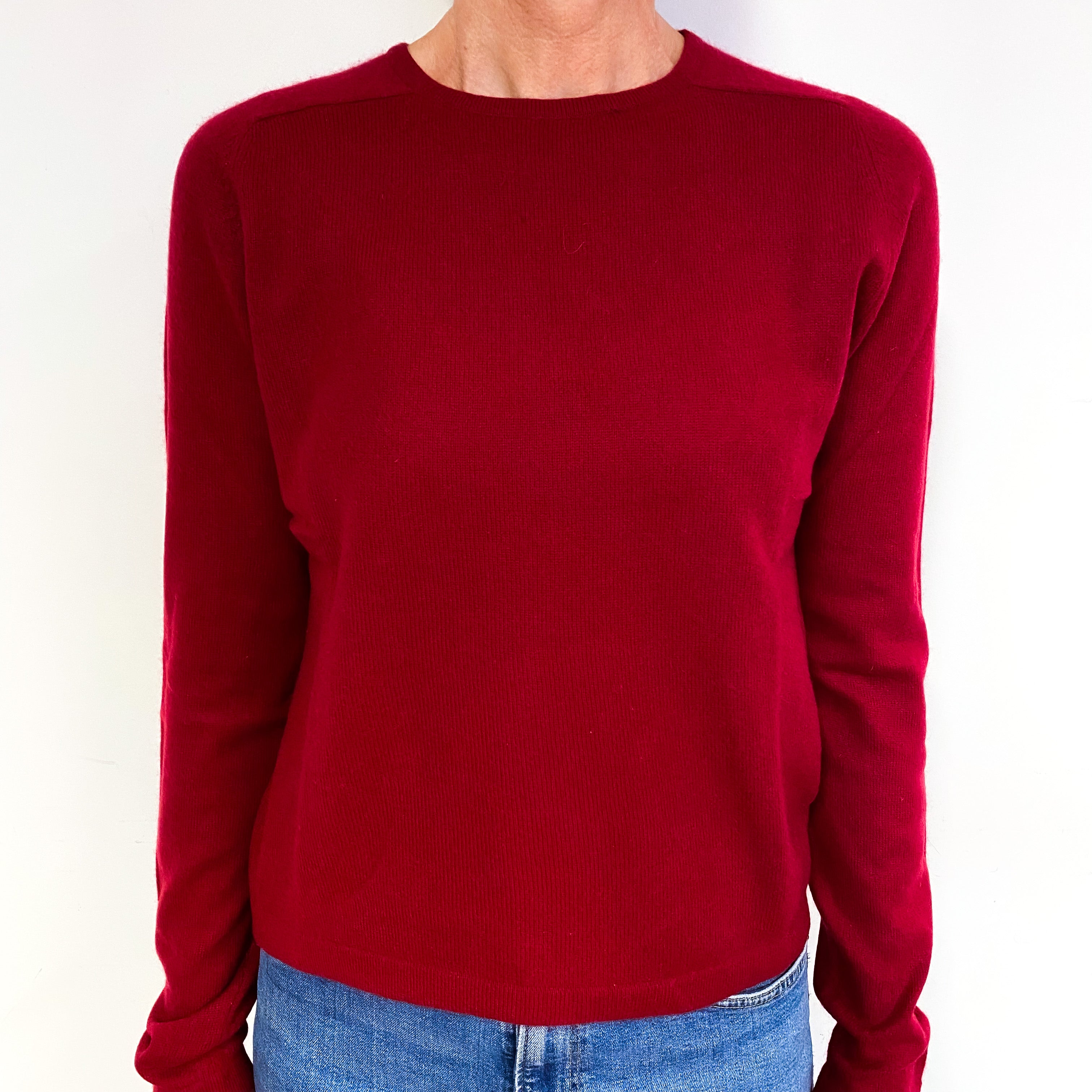 Crimson Red Cashmere Crew Neck Jumper Medium