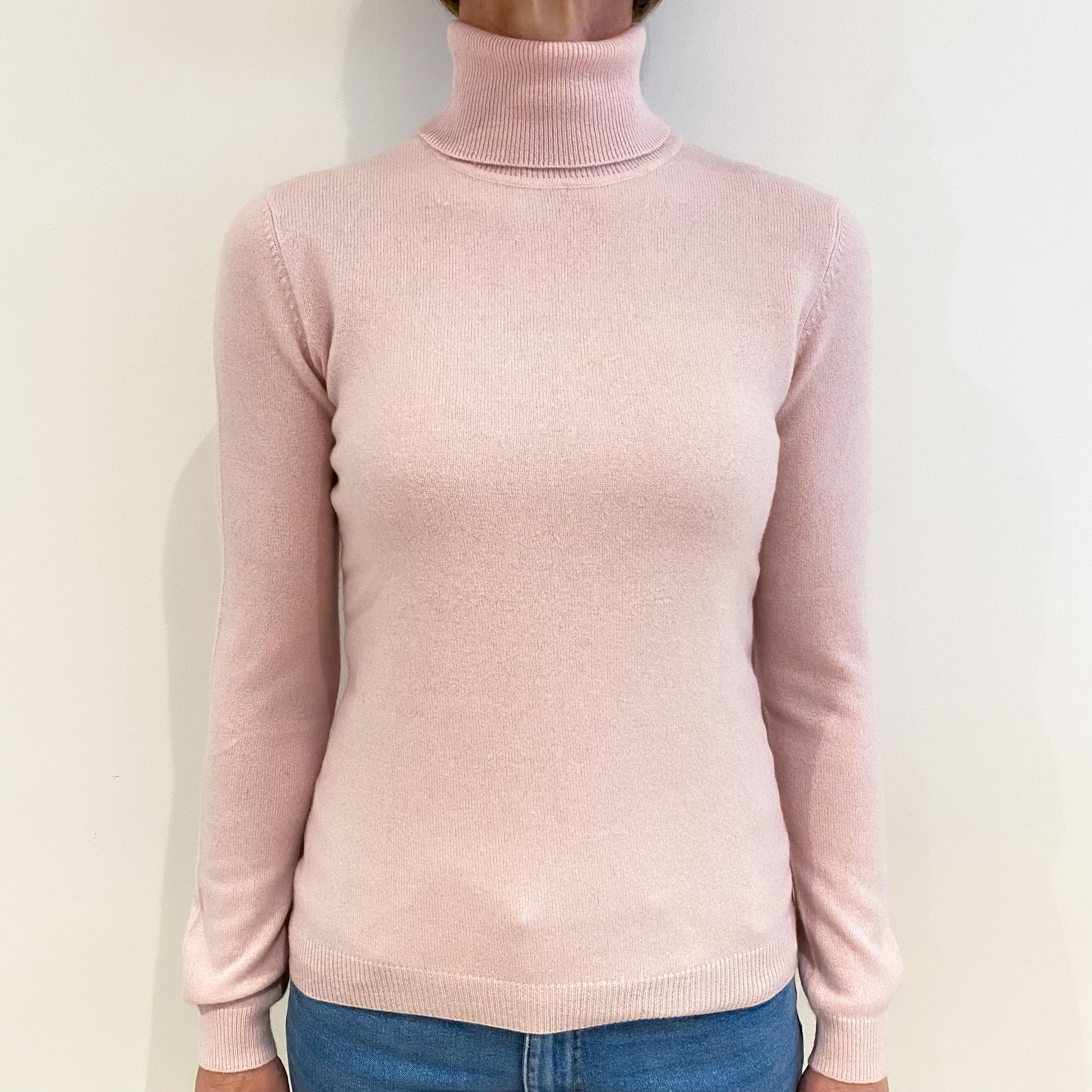 Shell Pink Cashmere Polo Neck Jumper Small
