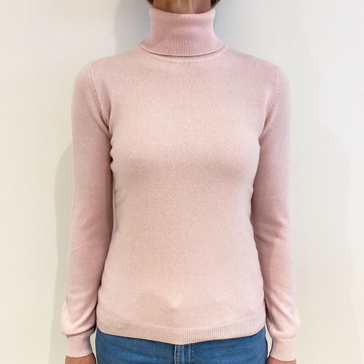 Shell Pink Cashmere Polo Neck Jumper Small