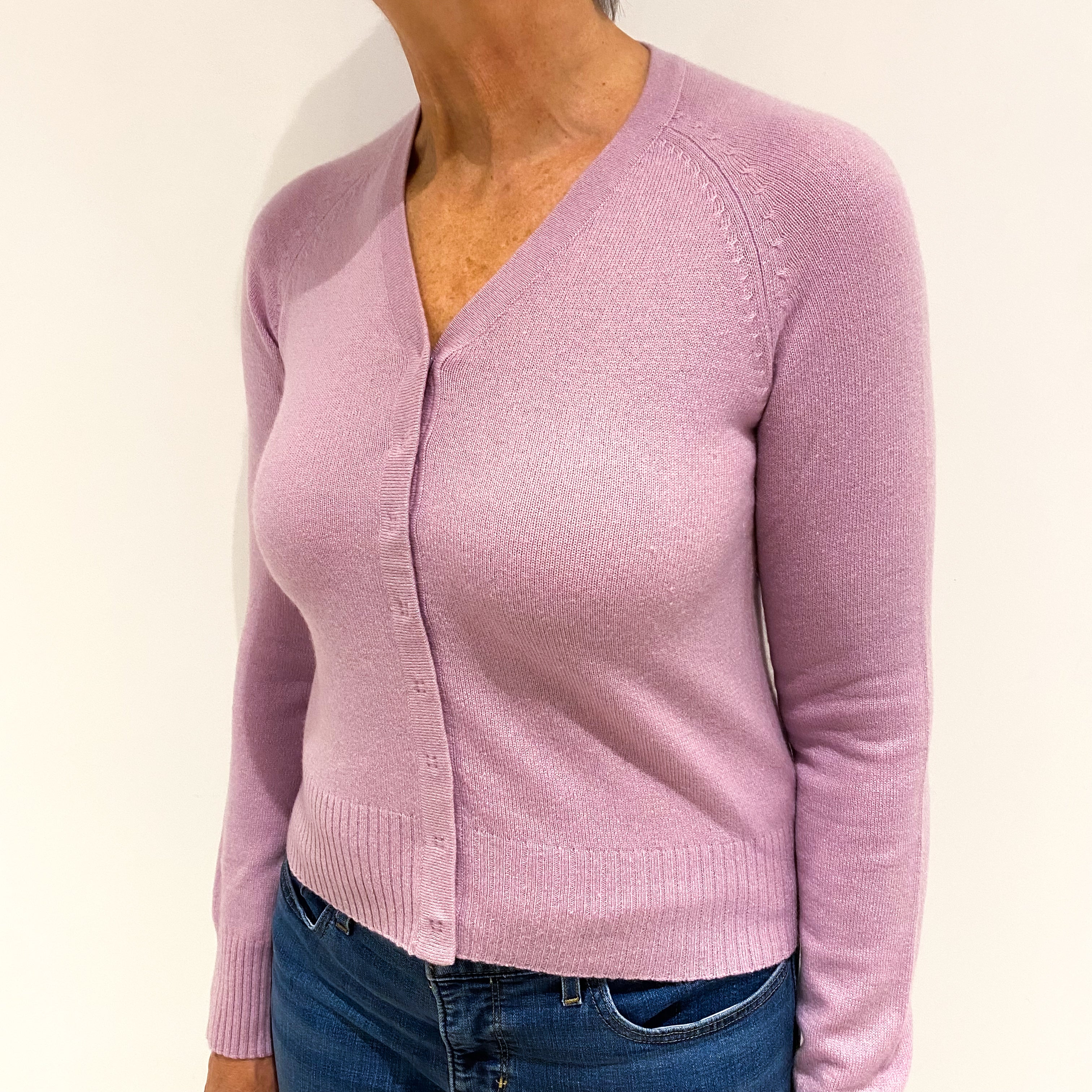 Mauve Purple Cashmere V Neck Cardigan Medium