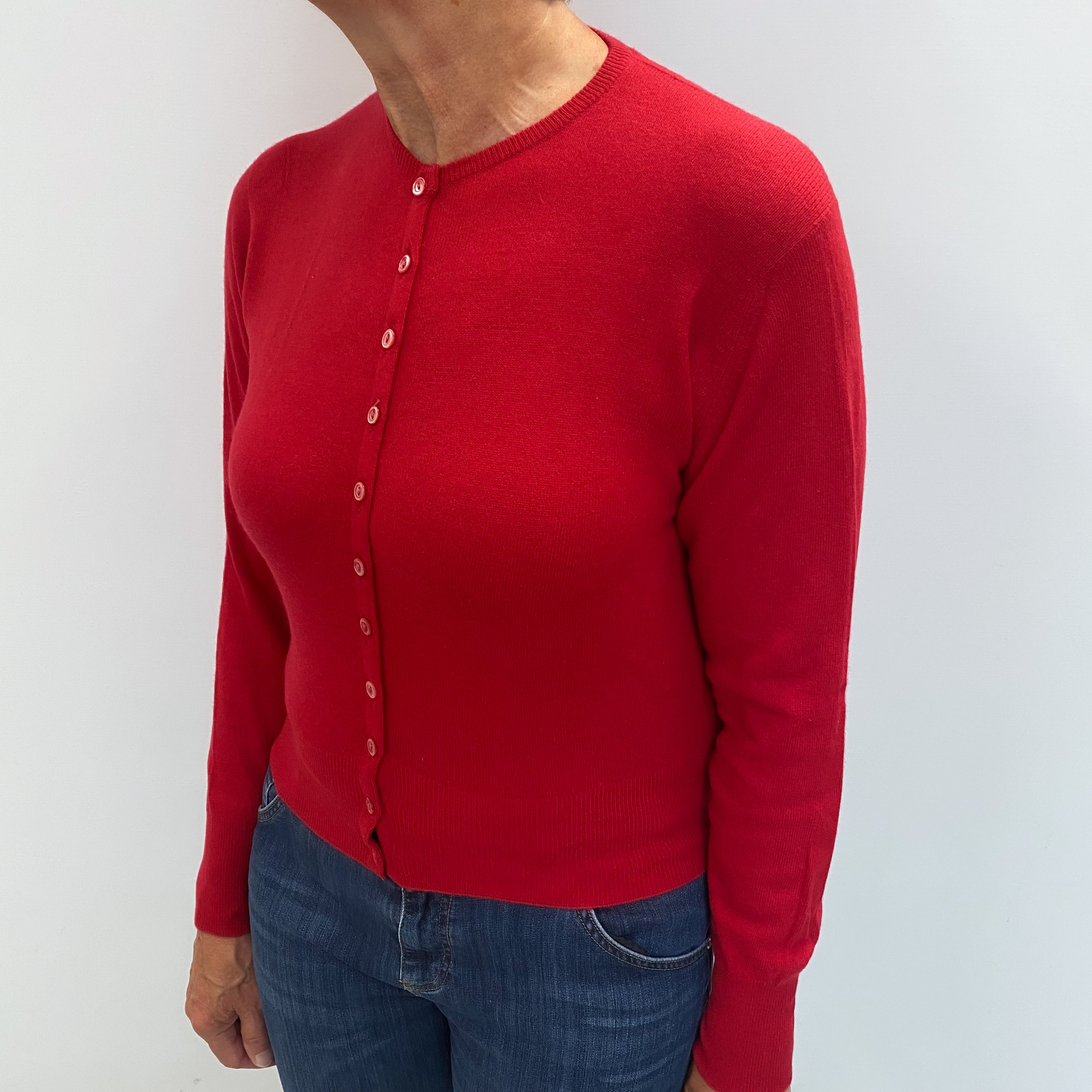 Scarlet Red Cashmere Crew Neck Cardigan Medium