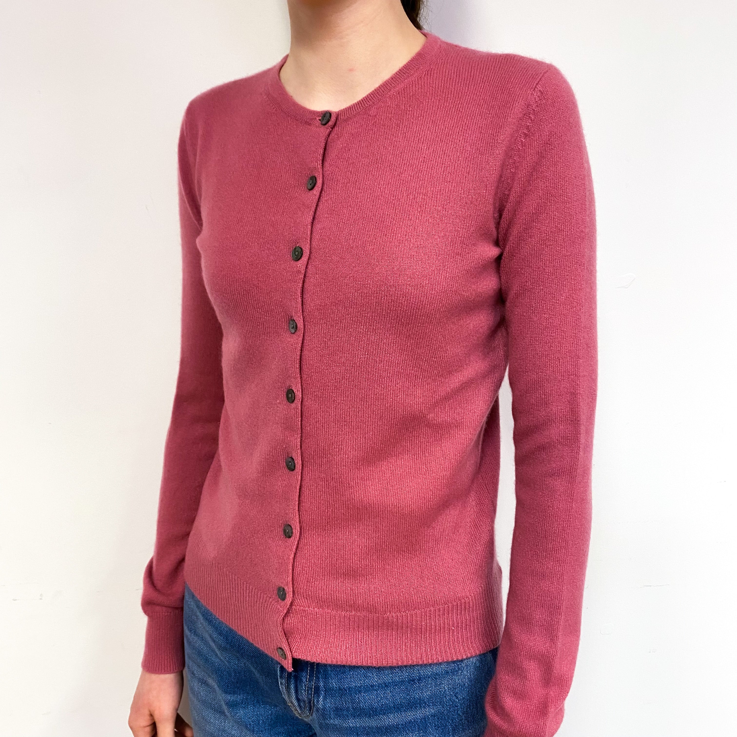 Rose Pink Cashmere Crew Neck Cardigan Extra Small