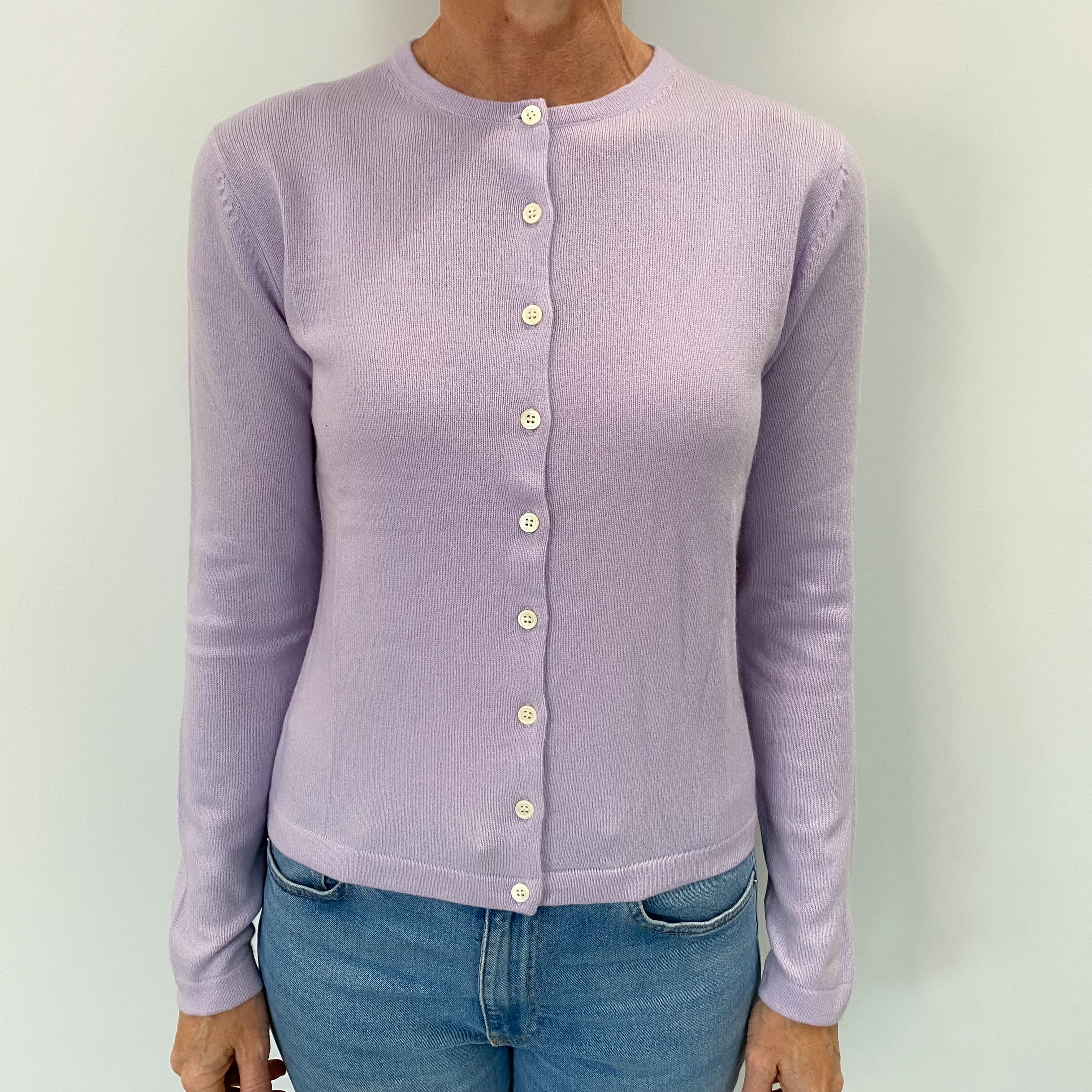 Pale Purple Cashmere Crew Neck Cardigan Small