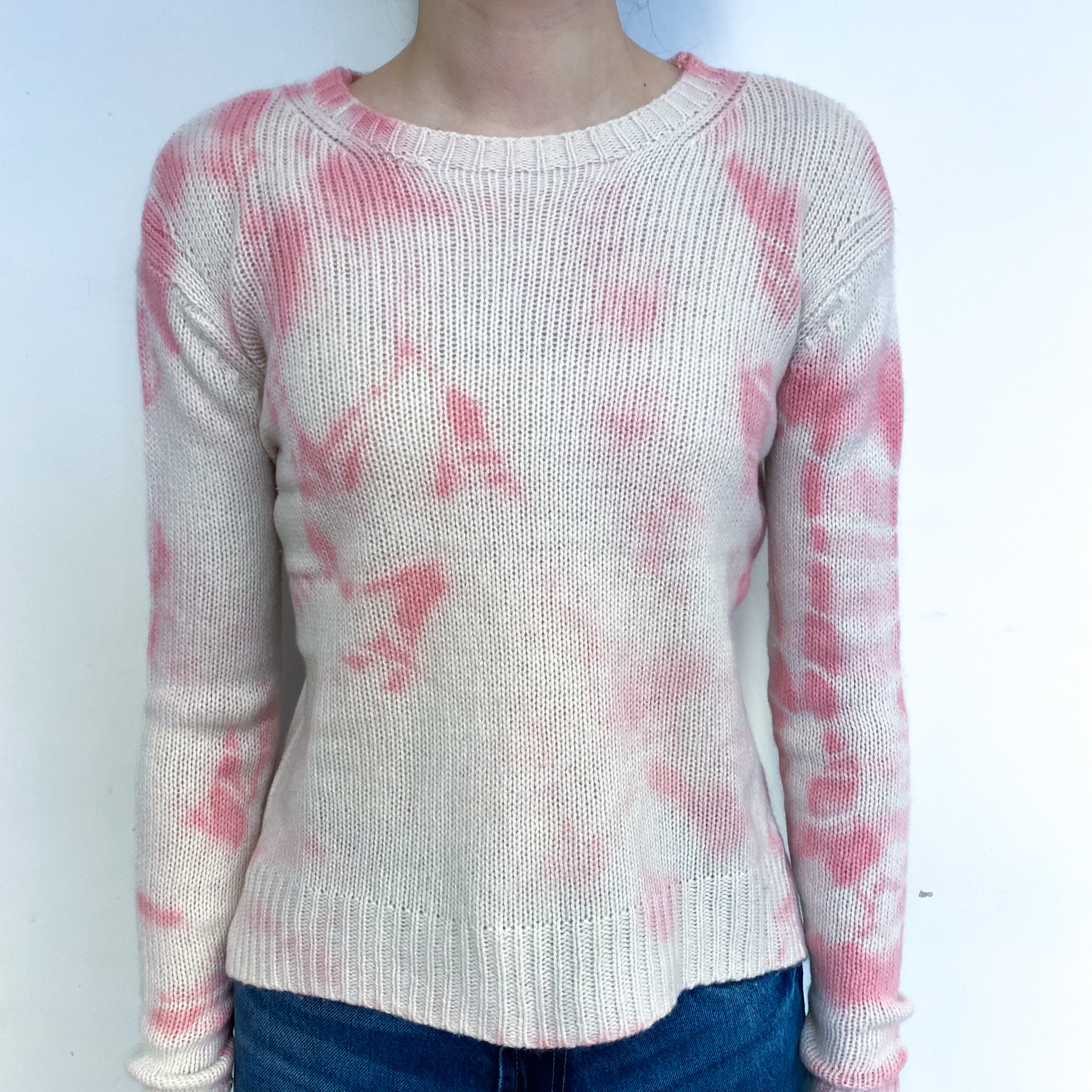 Pink Tie Dye Cashmere Crew Neck Jumper Extra Small