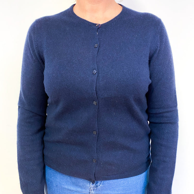Dark Navy Blue Cashmere Crew Neck Cardigan Large
