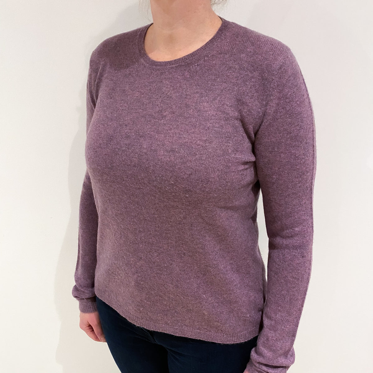 Dusky Heather Purple Cashmere Crew Neck Jumper Large