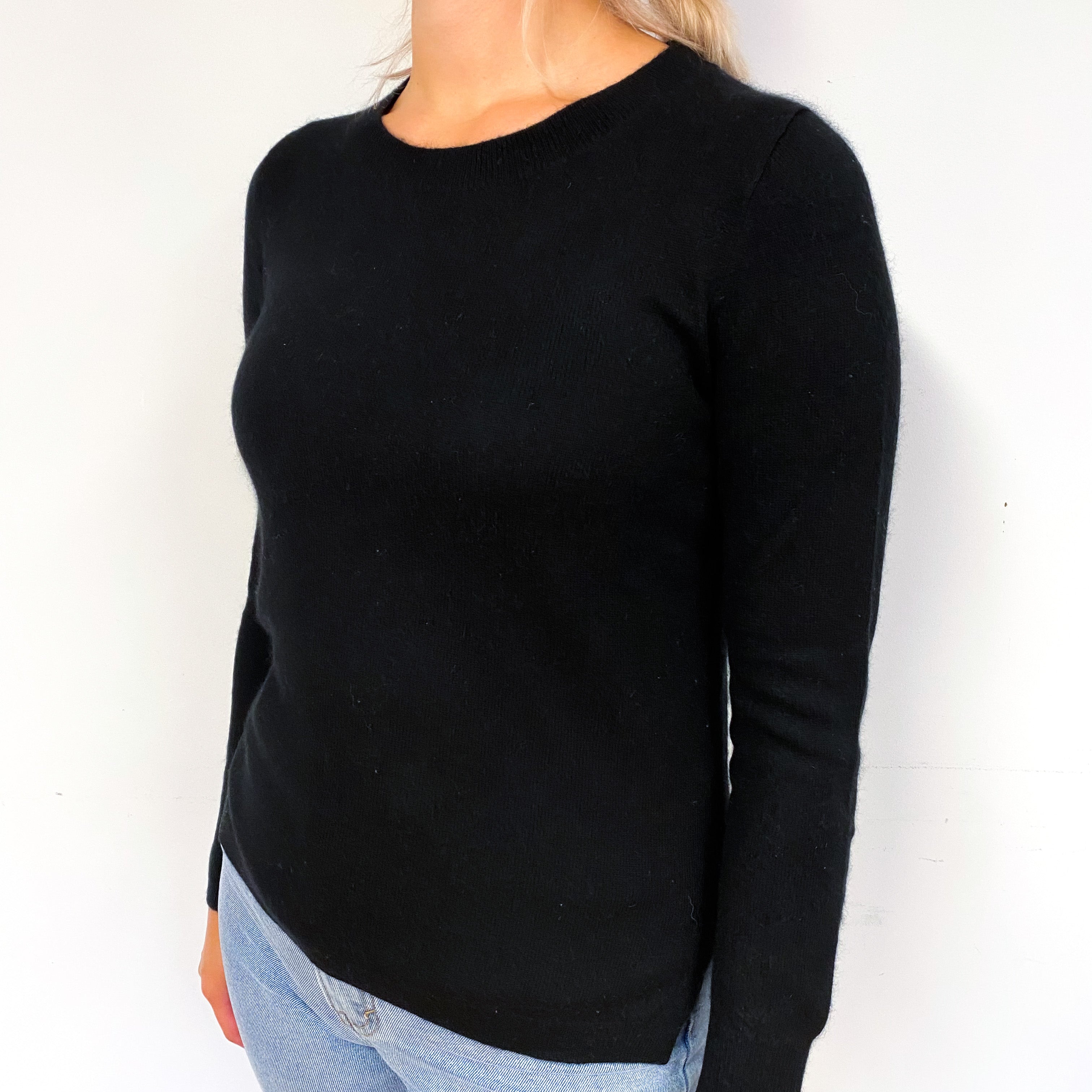 Black Split Hem Cashmere Crew Neck Jumper Small