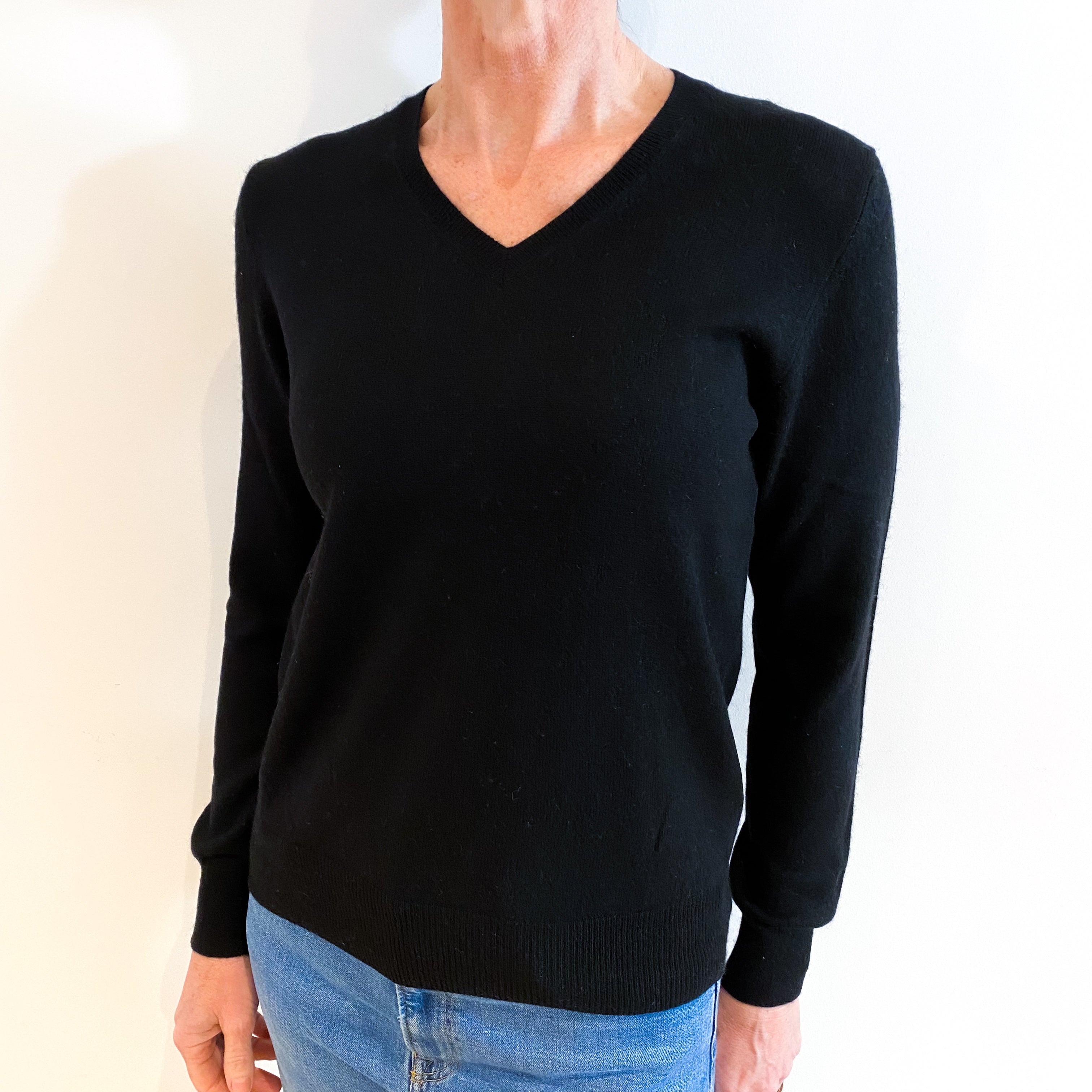 Black Cashmere V Neck Jumper Small