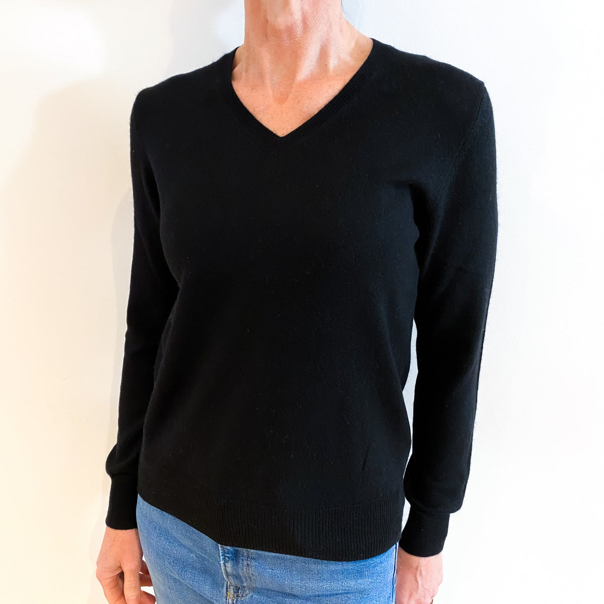 Black Cashmere V Neck Jumper Small
