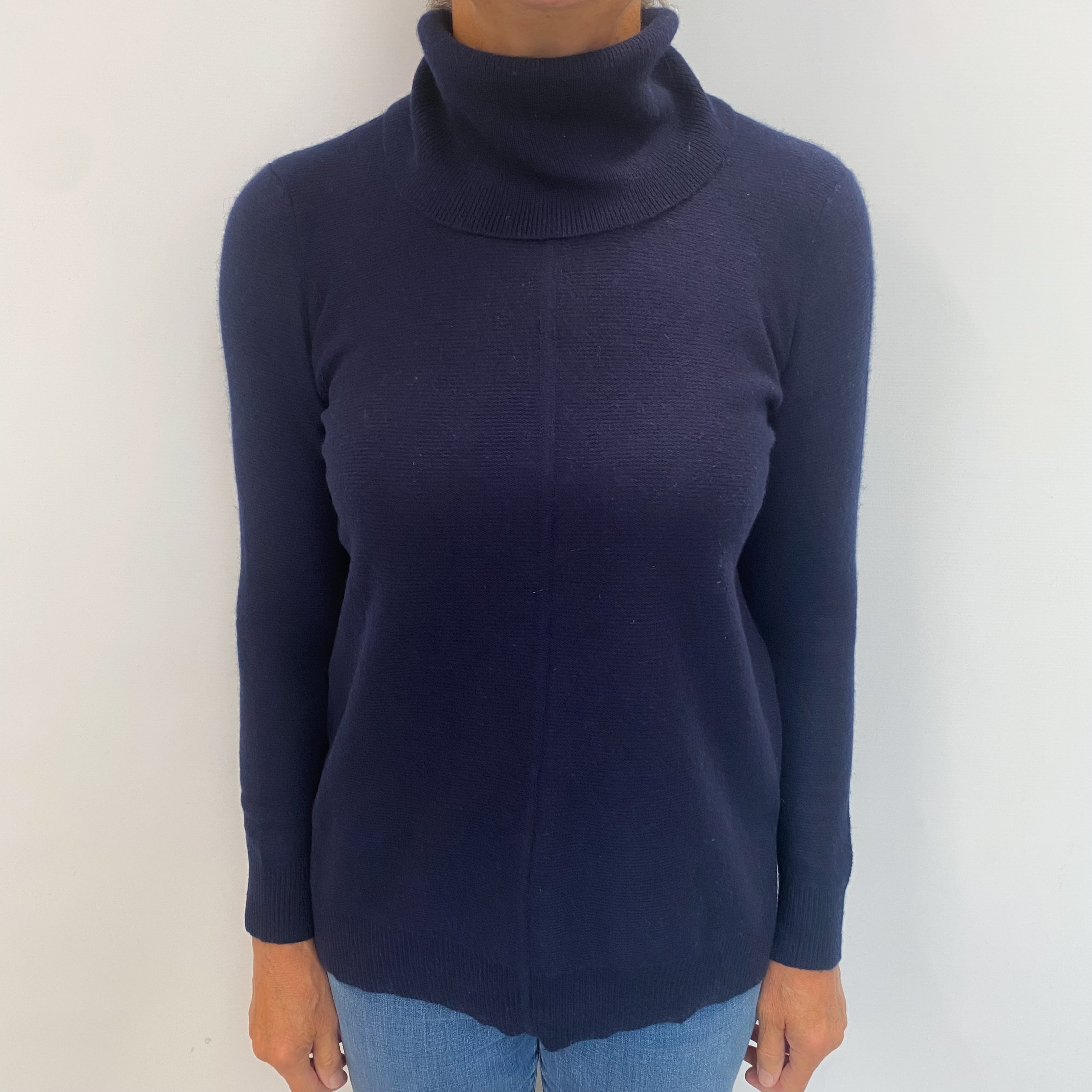 Navy Blue Cashmere Polo Neck Jumper Medium