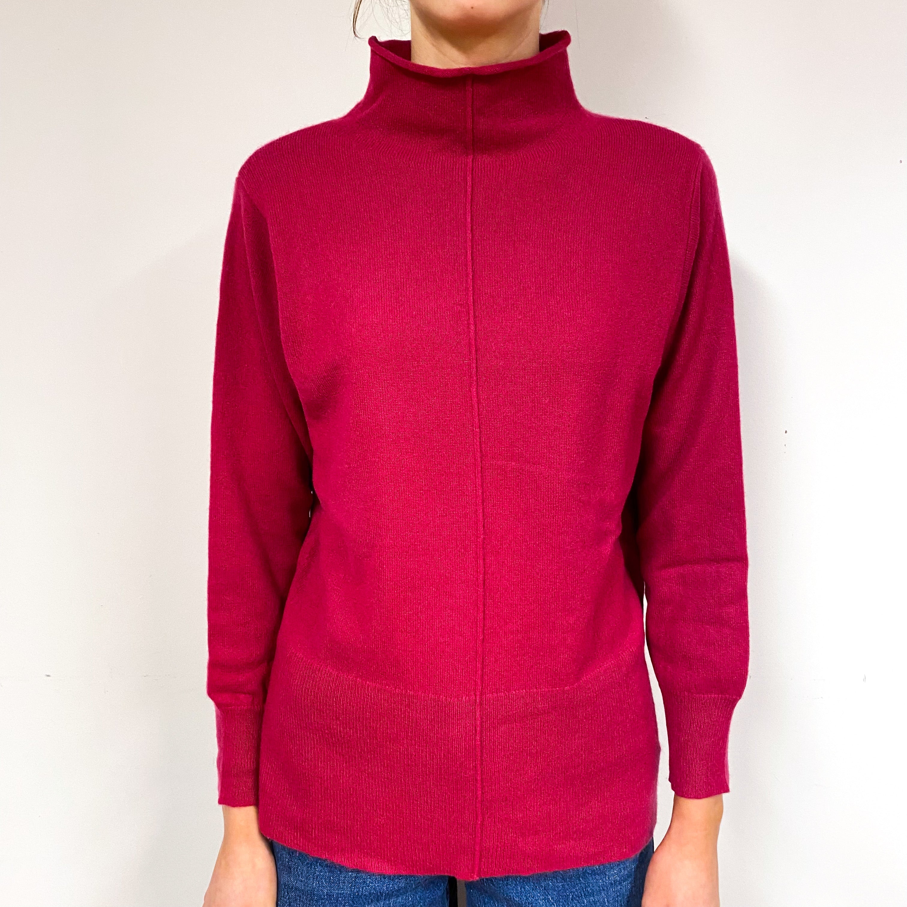Ruby Red Cashmere Funnel Neck Jumper Extra Small