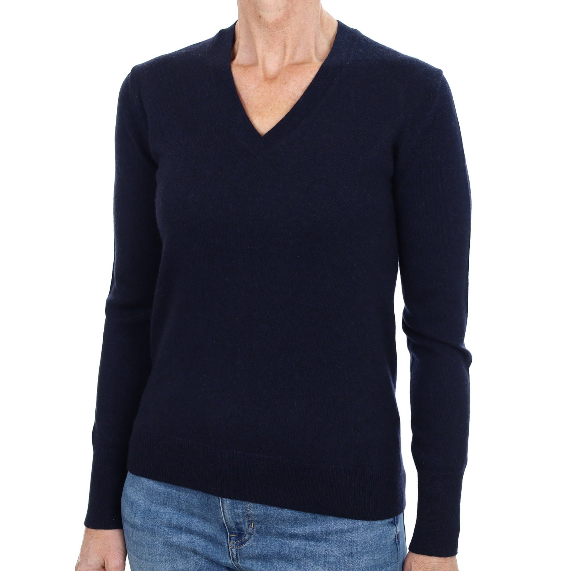 Navy Blue Cashmere V Neck Jumper Small