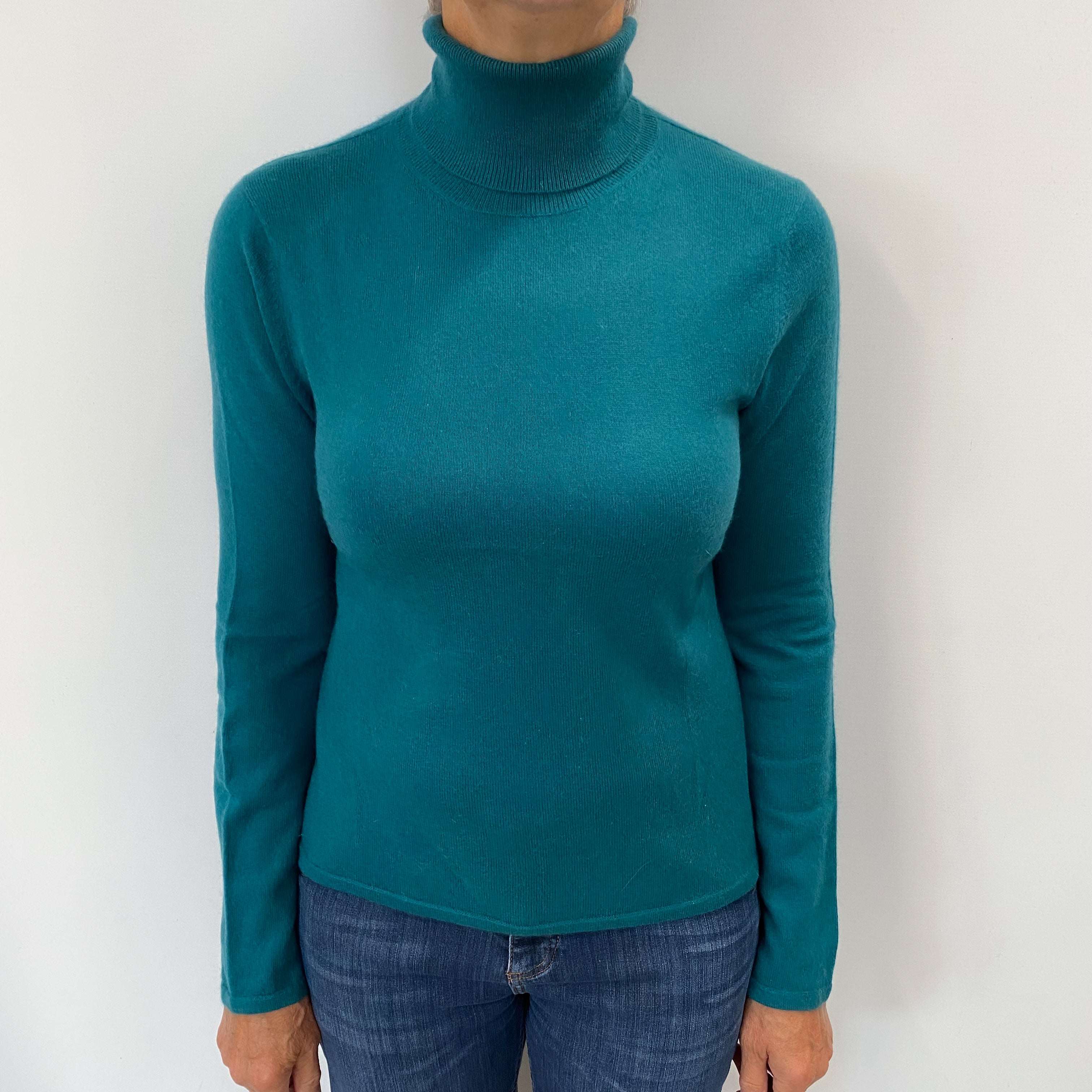 Teal Green Cashmere Polo Neck Jumper Medium