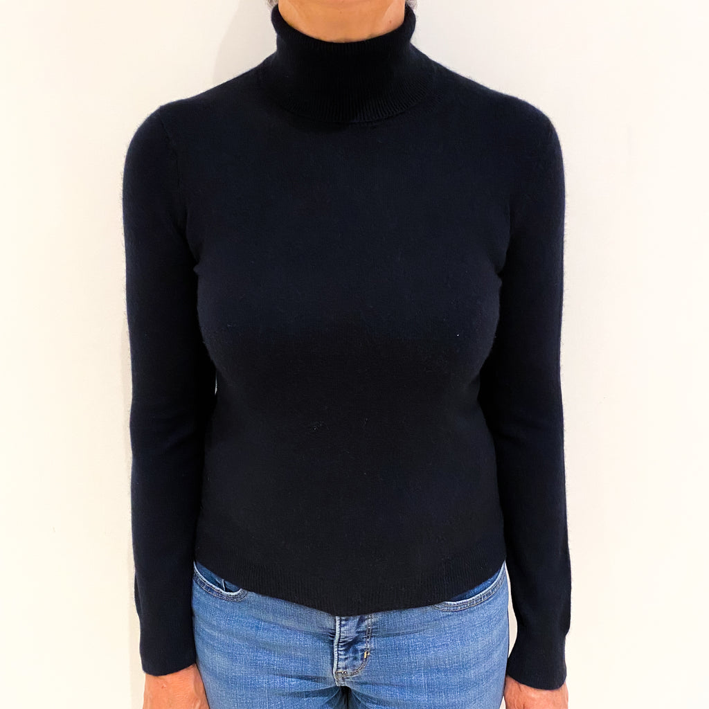Dark Navy Blue Cashmere Polo Neck Jumper Medium