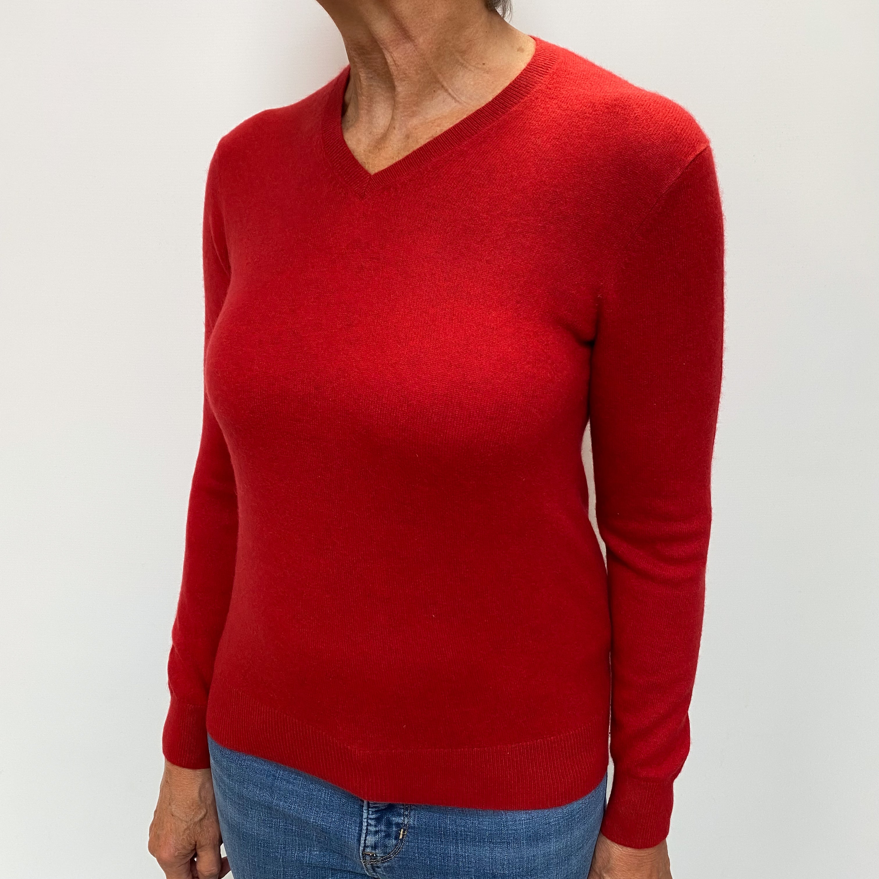 Post Box Red Cashmere V Neck Jumper Medium