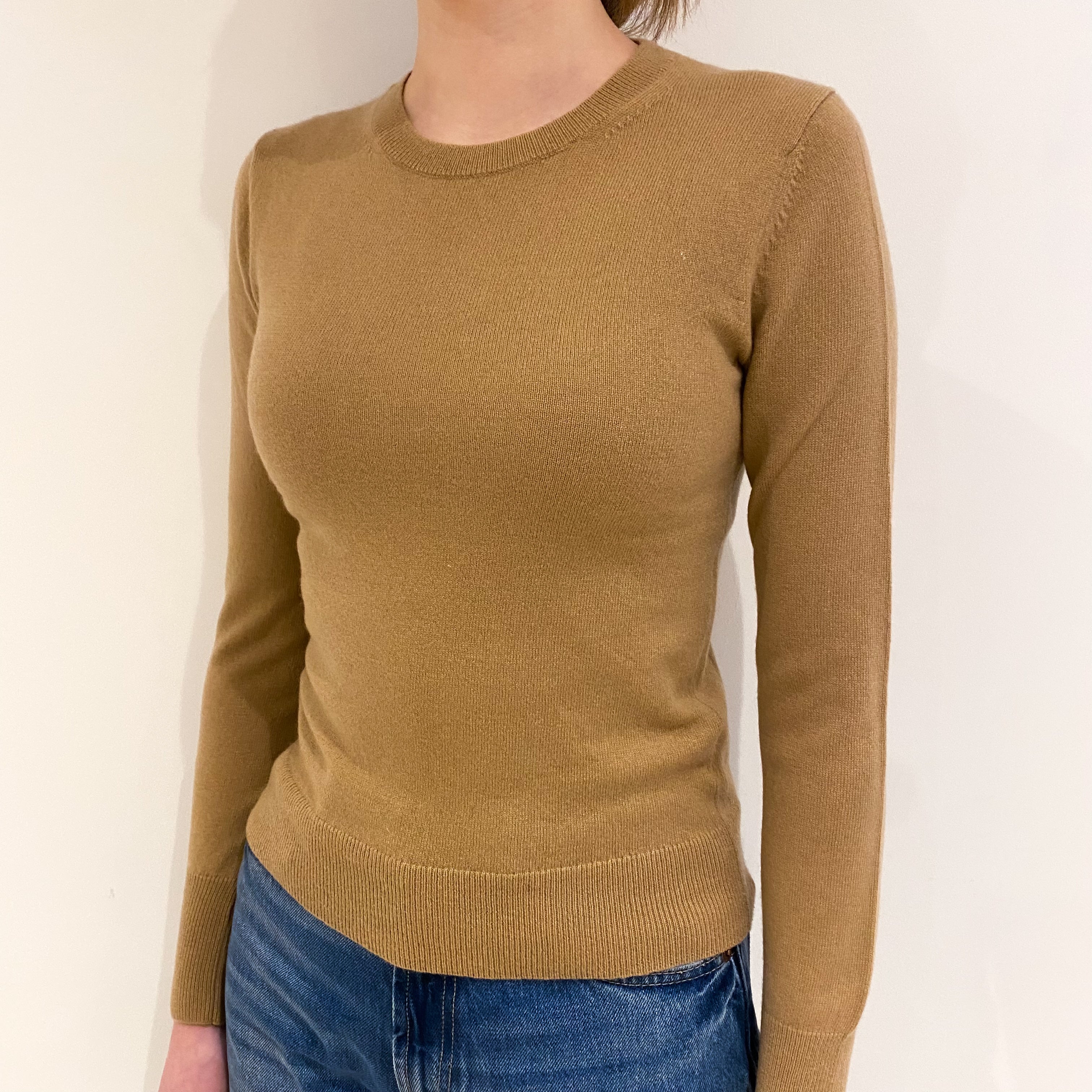 Camel Brown Cashmere Crew Neck Jumper Extra Small