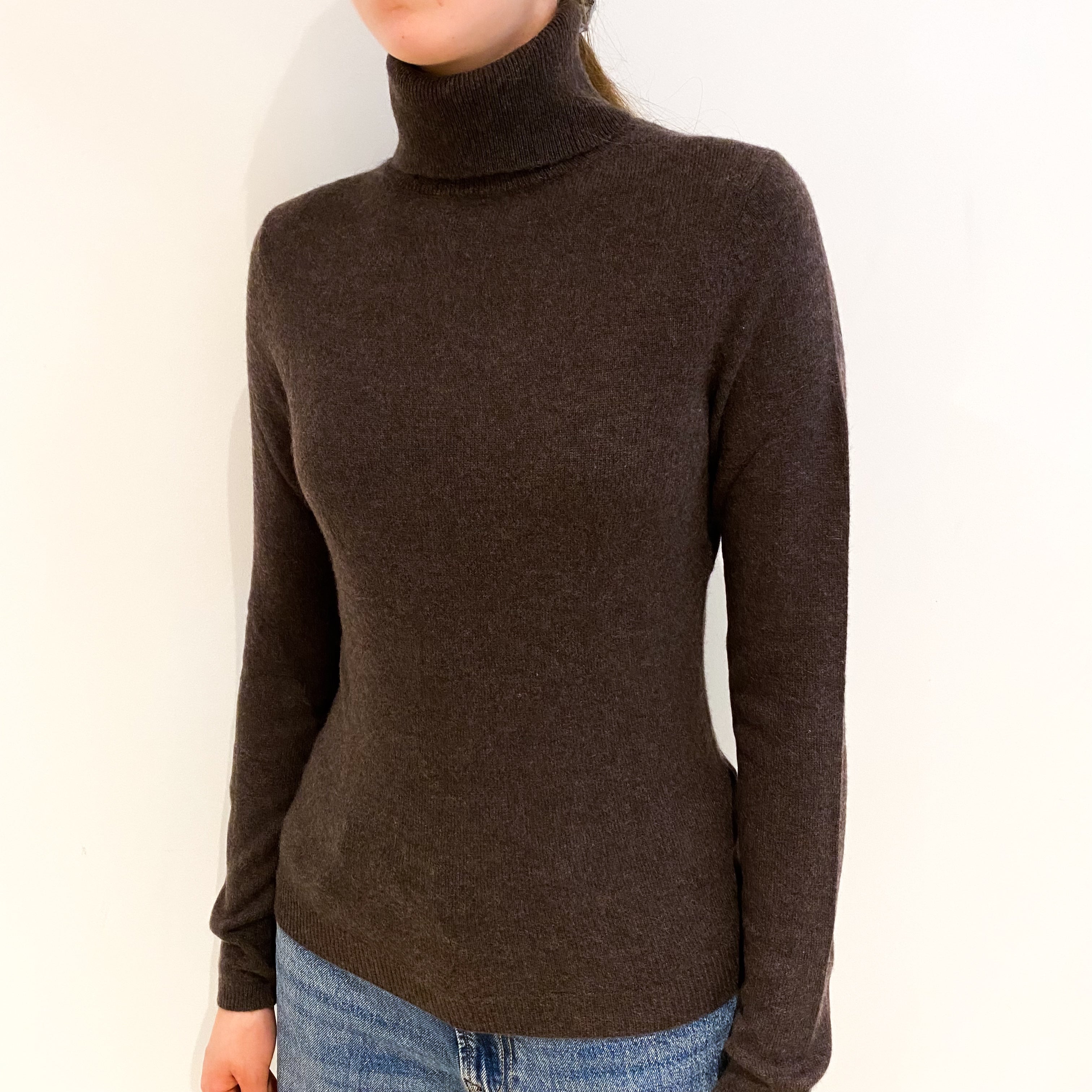 Muted Brown Cashmere Polo Neck Jumper Extra Small