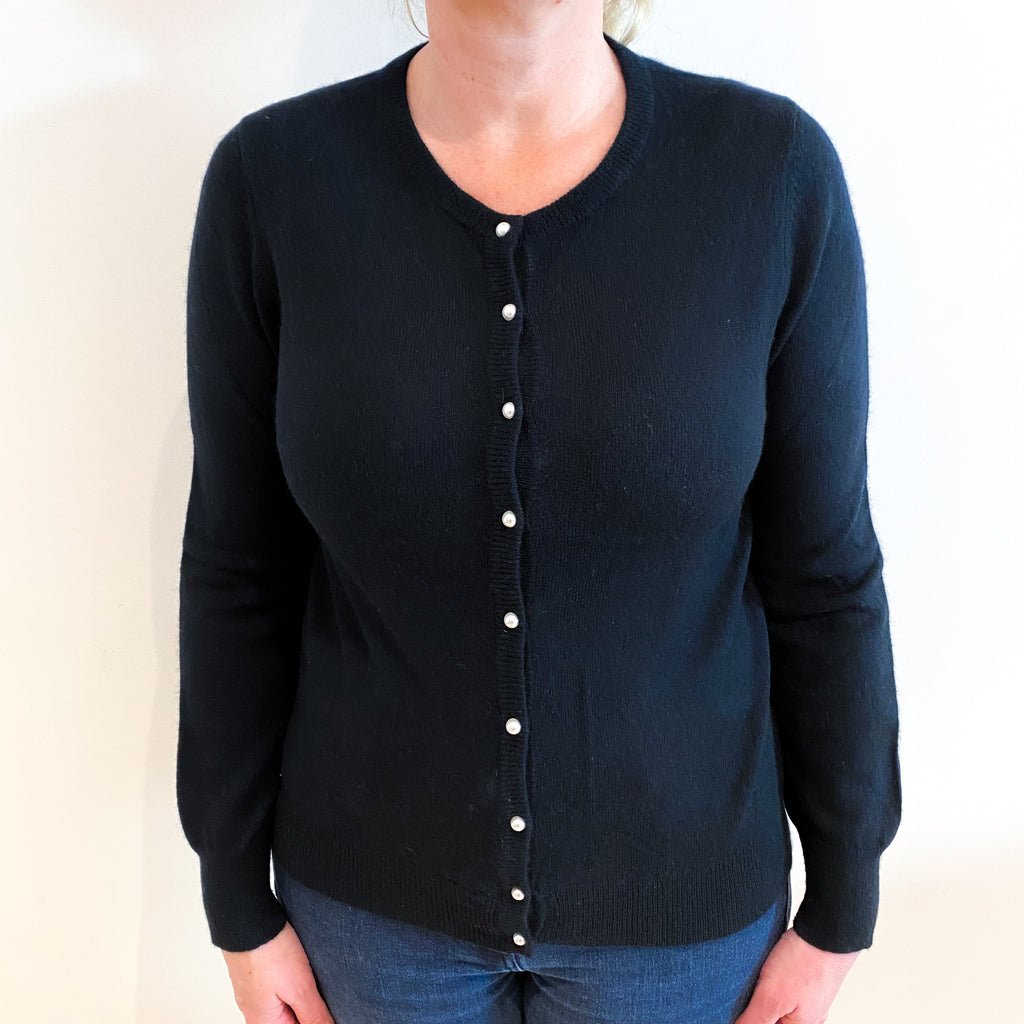 Black Cashmere Crew Neck Cardigan Large