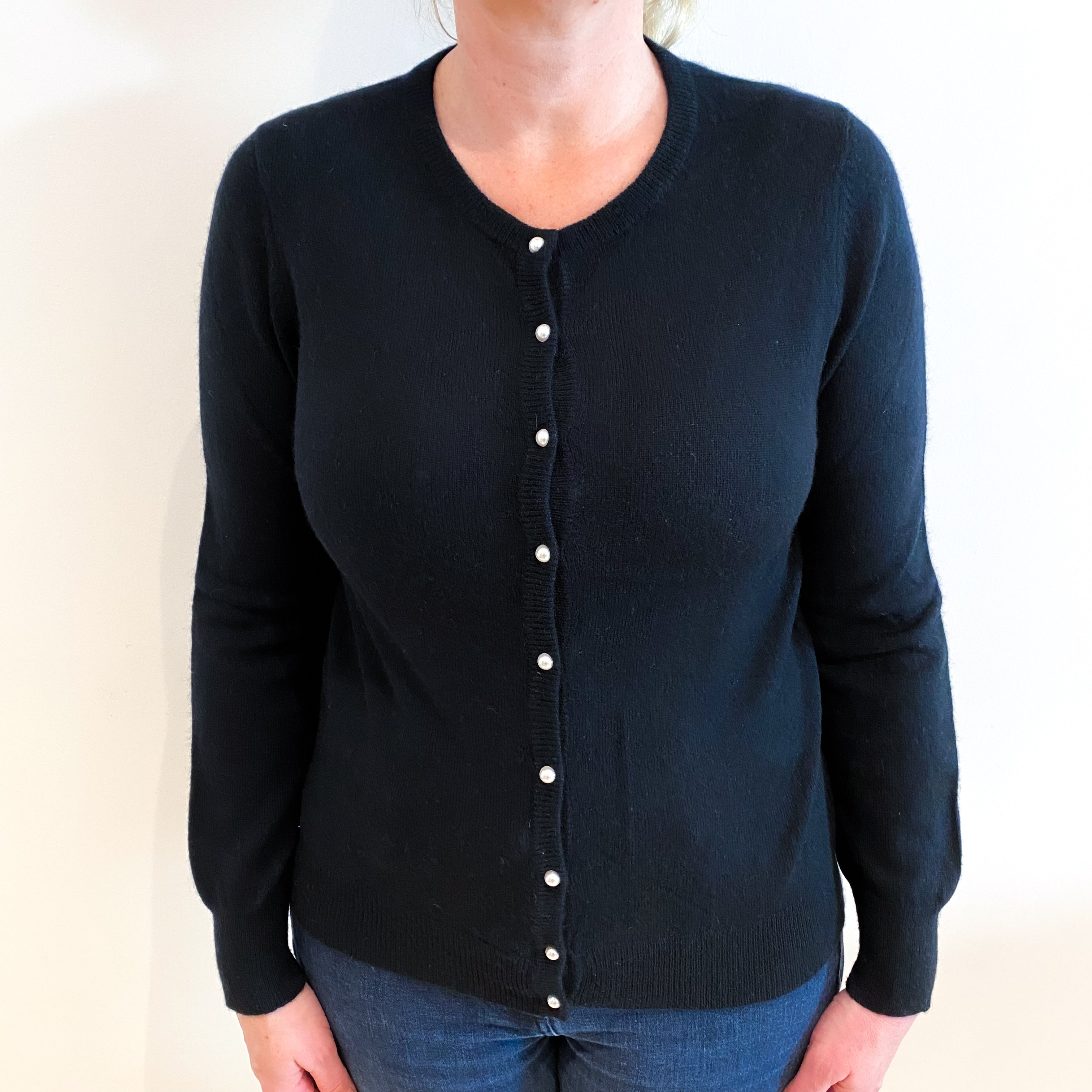 Black Cashmere Crew Neck Cardigan Large