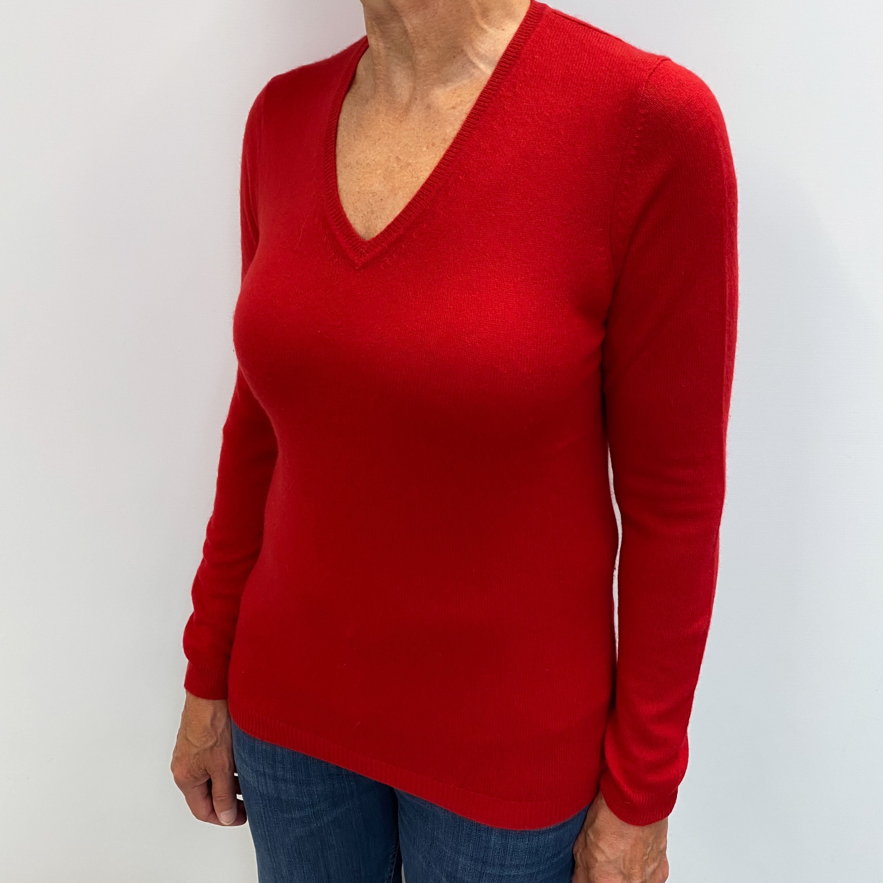 Scarlet Red Cashmere V Neck Jumper Medium