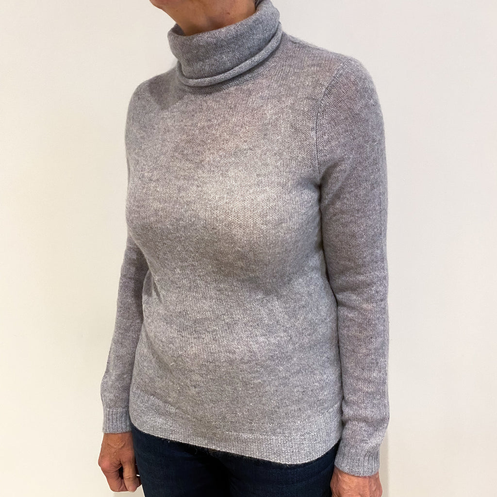 Smoke Grey Cashmere Roll Neck Jumper Medium