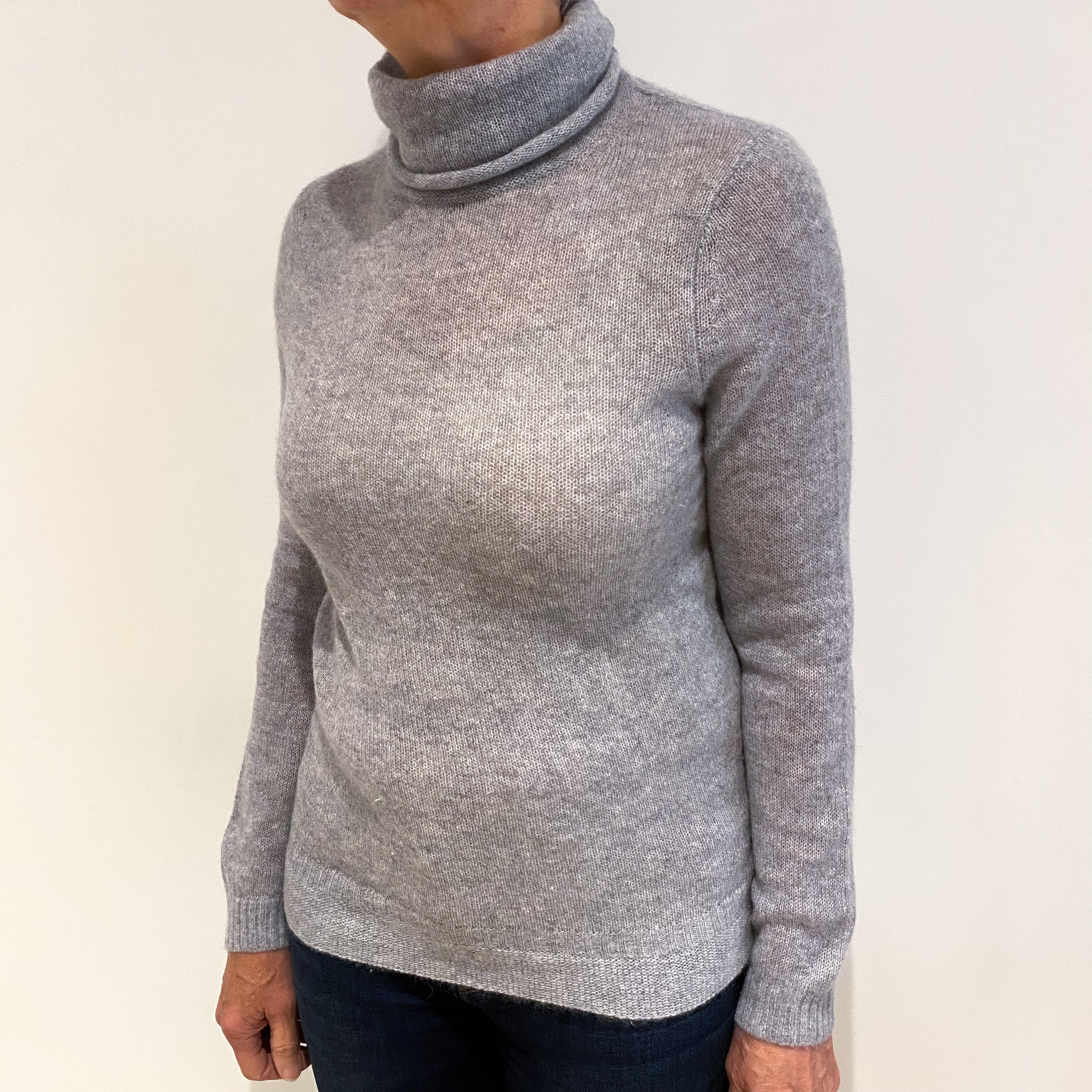 Smoke Grey Cashmere Roll Neck Jumper Medium
