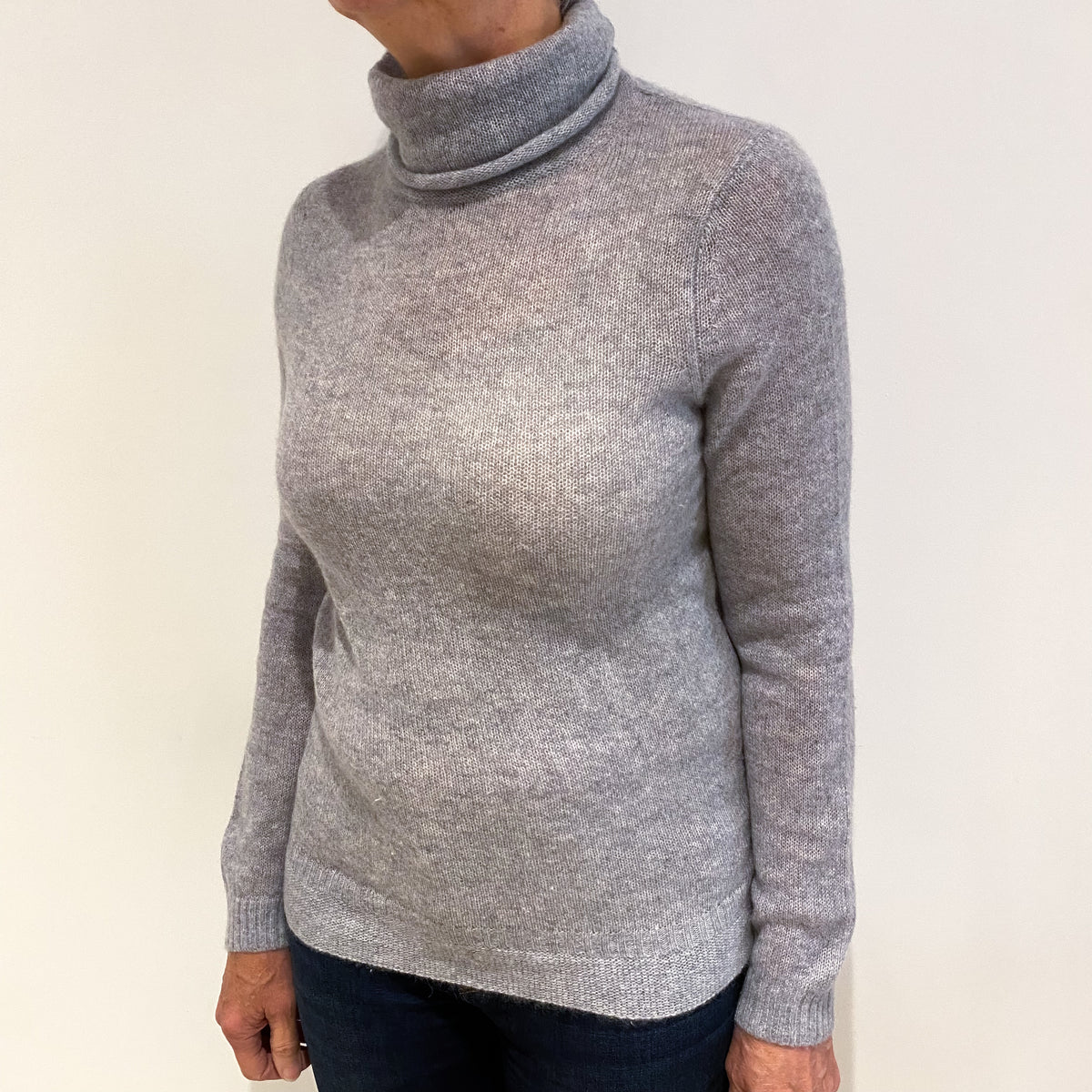 Smoke Grey Cashmere Roll Neck Jumper Medium