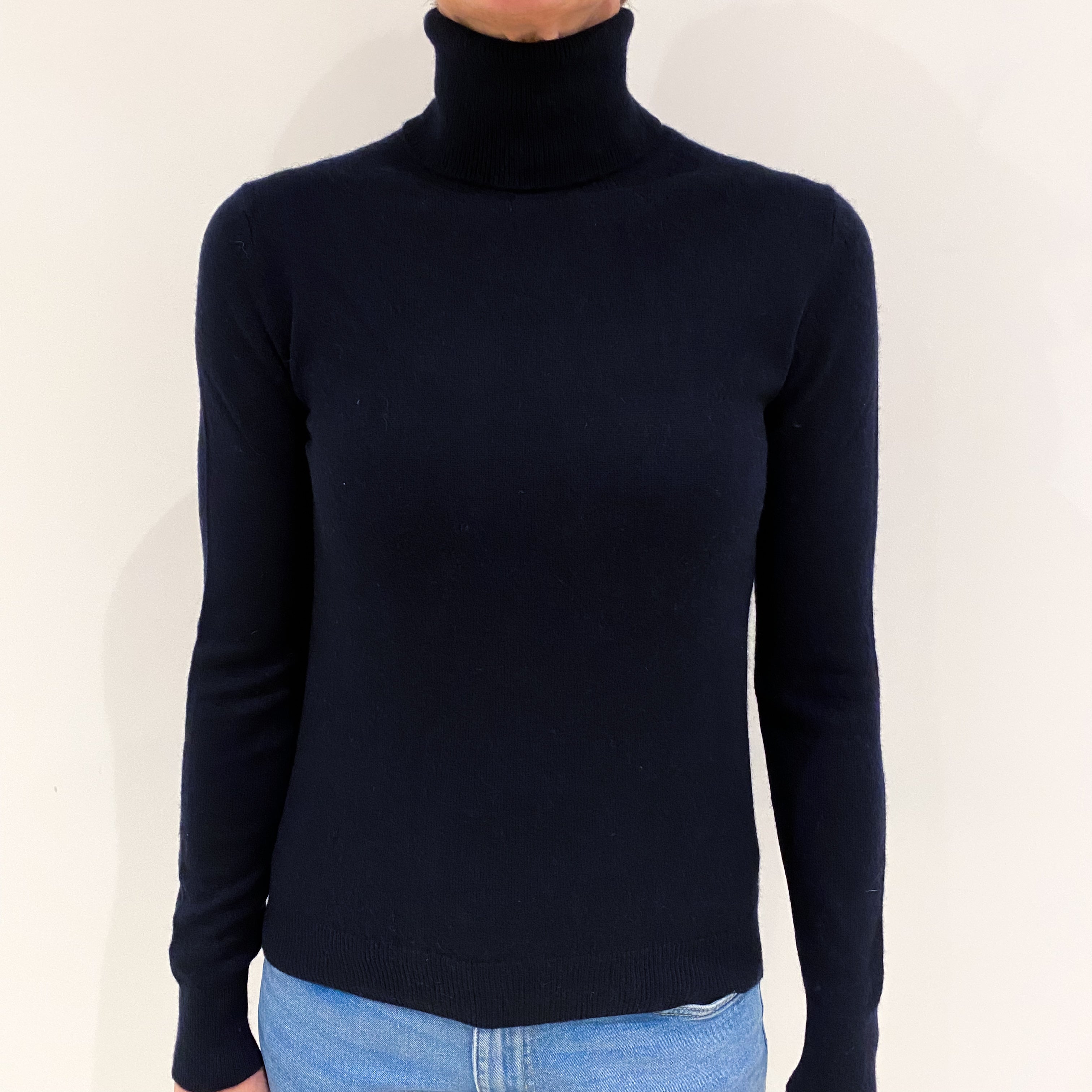 Navy Blue Cashmere Polo Neck Jumper Small