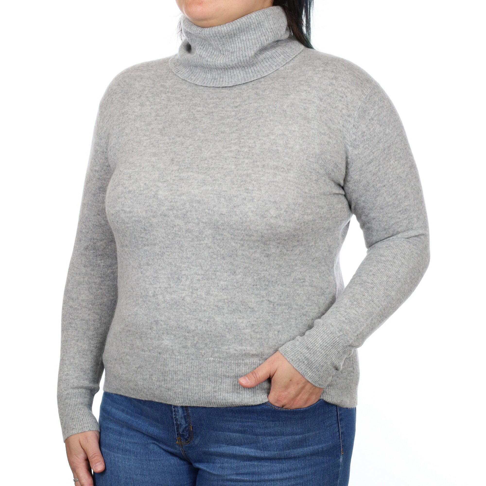 Smoke Grey Cashmere Polo Neck Jumper Large
