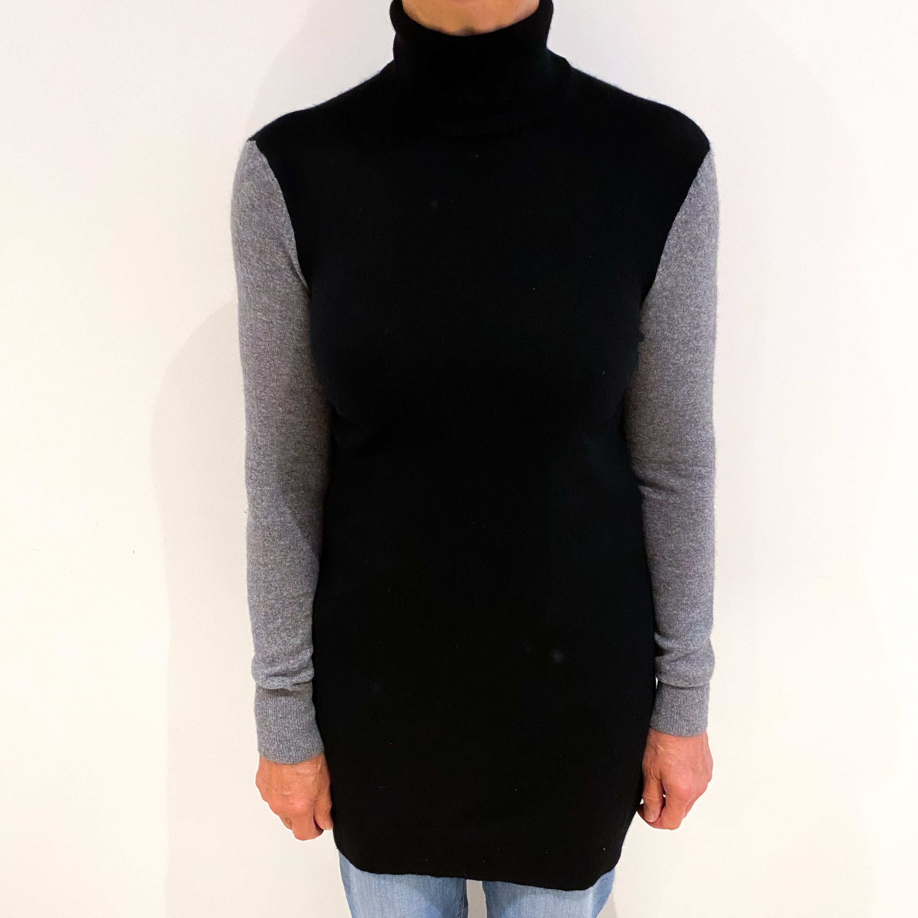Black Cashmere Polo Neck Dress Medium