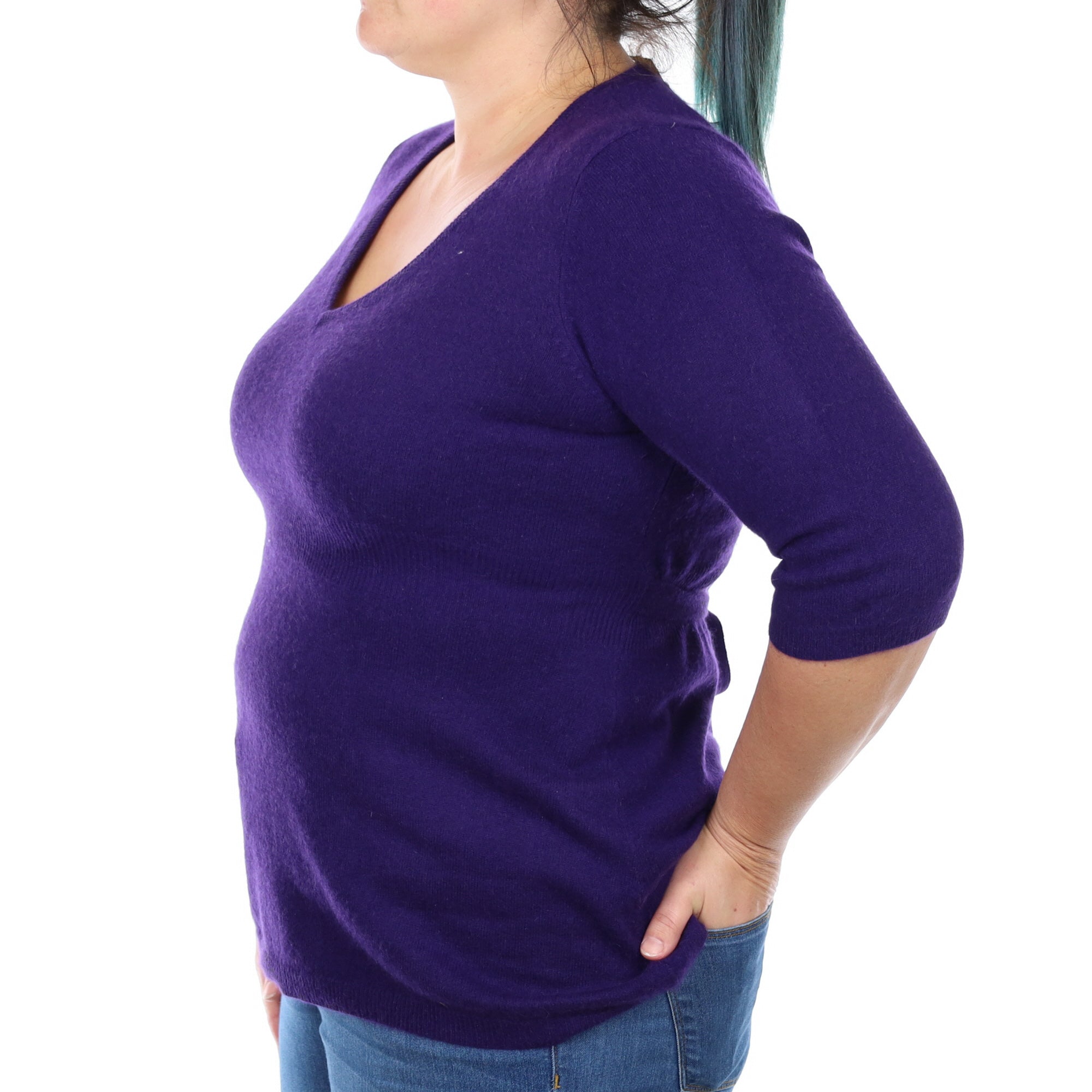 Iris Purple Cashmere Belted V Neck Jumper Large