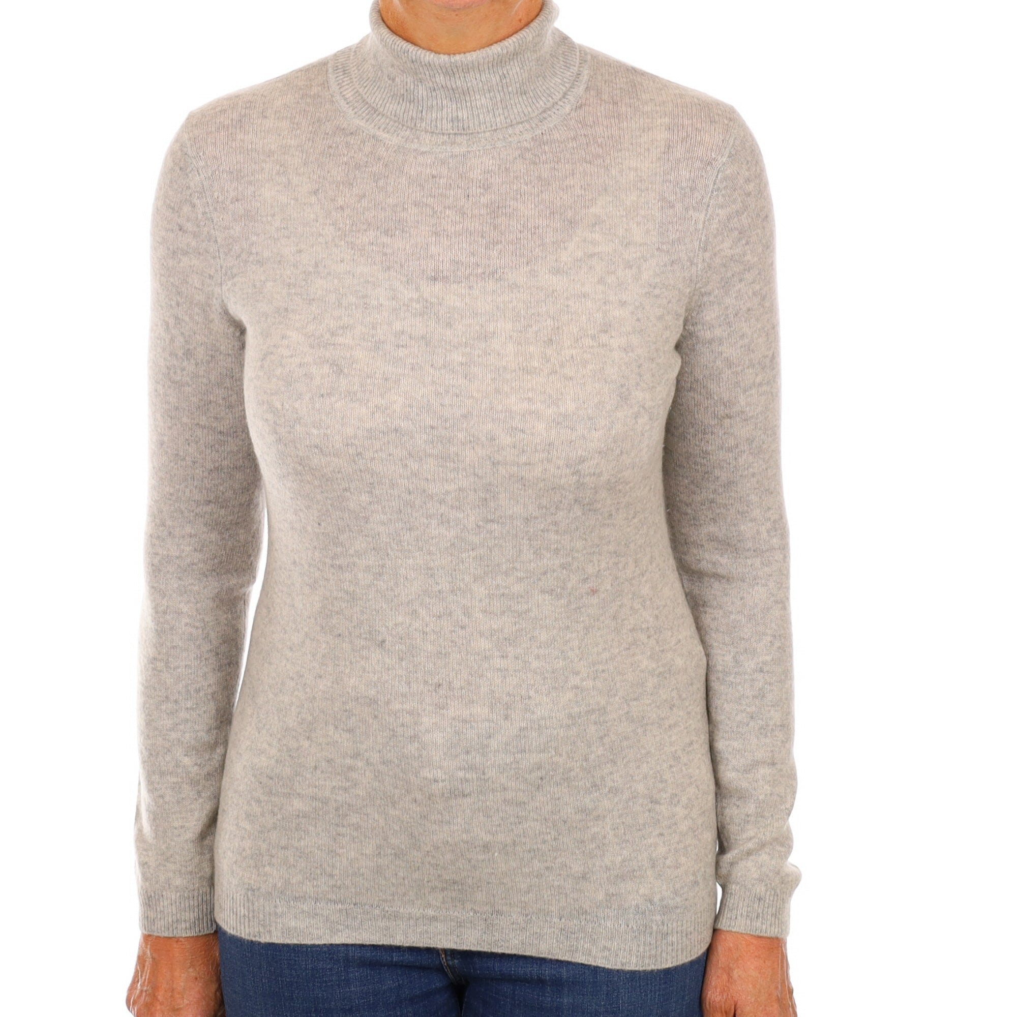 Smoke Grey Cashmere Lightweight Polo Neck Jumper Medium