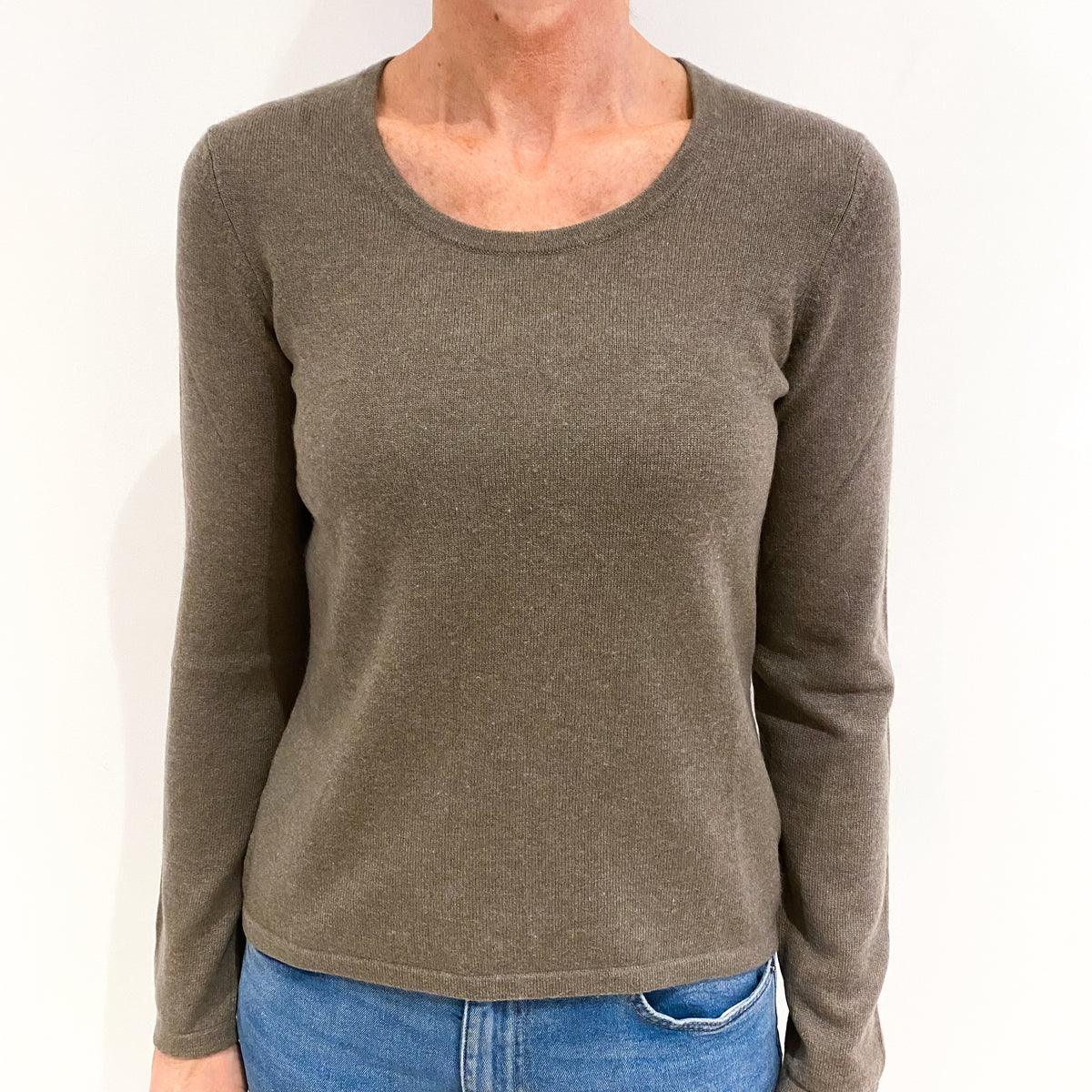 Mocha Brown Cashmere Crew Neck Jumper Small