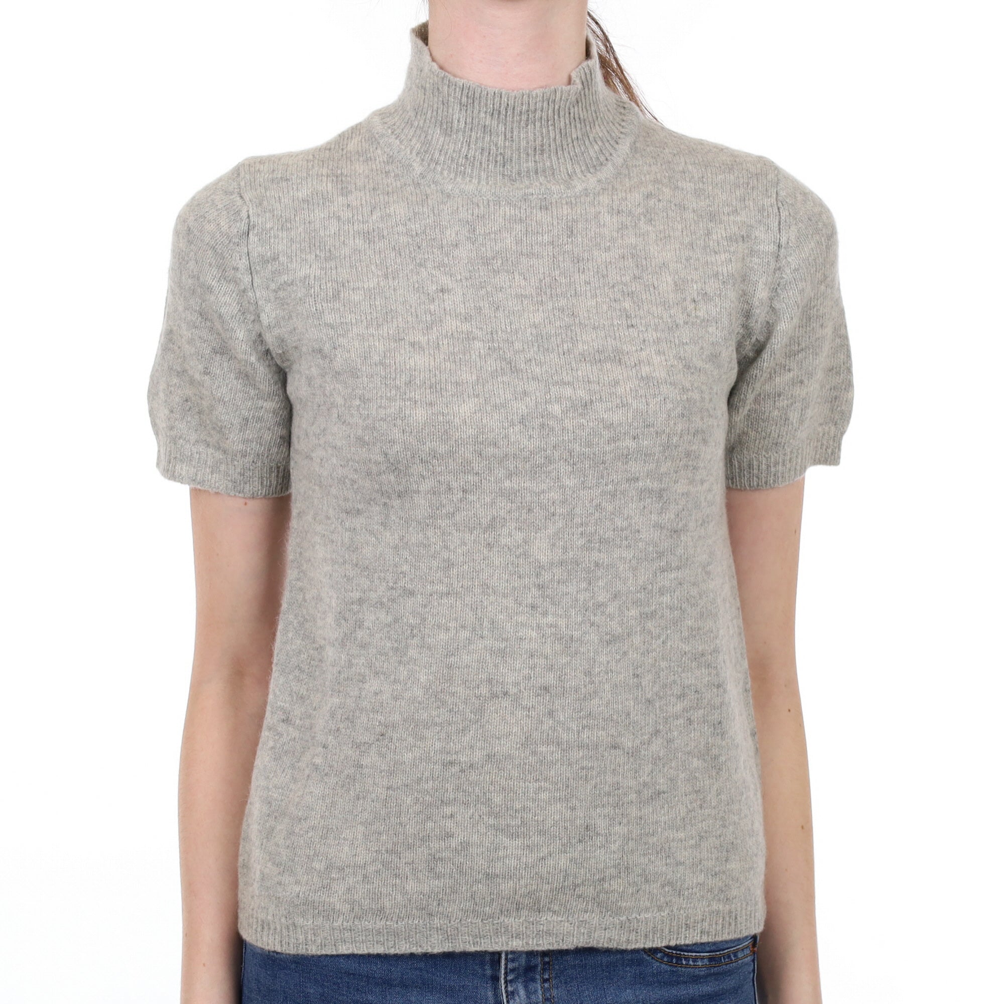 Smoke Grey Cashmere Polo Neck Short Sleeved Jumper Extra Small