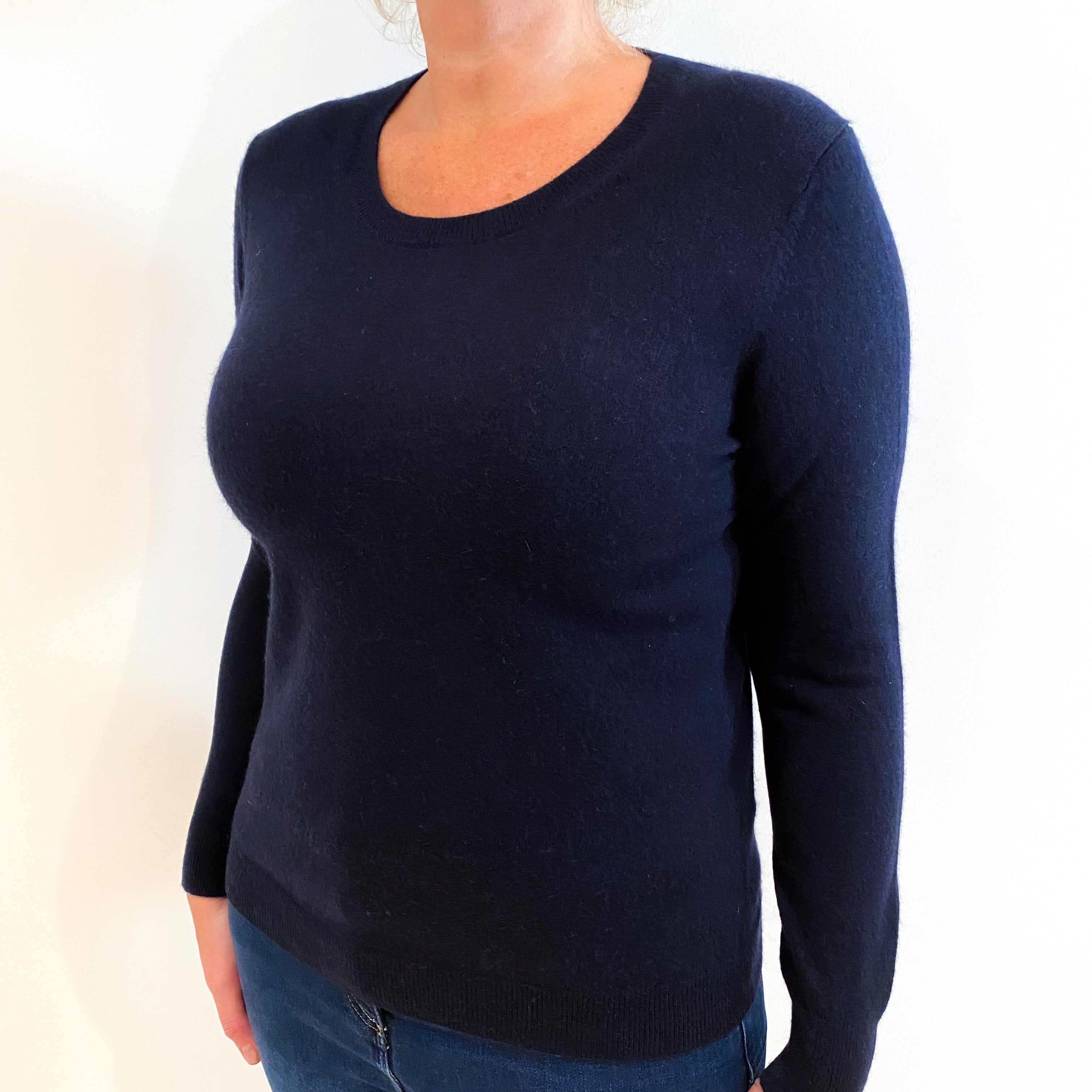 Navy Blue Cashmere Crew Neck Jumper Large