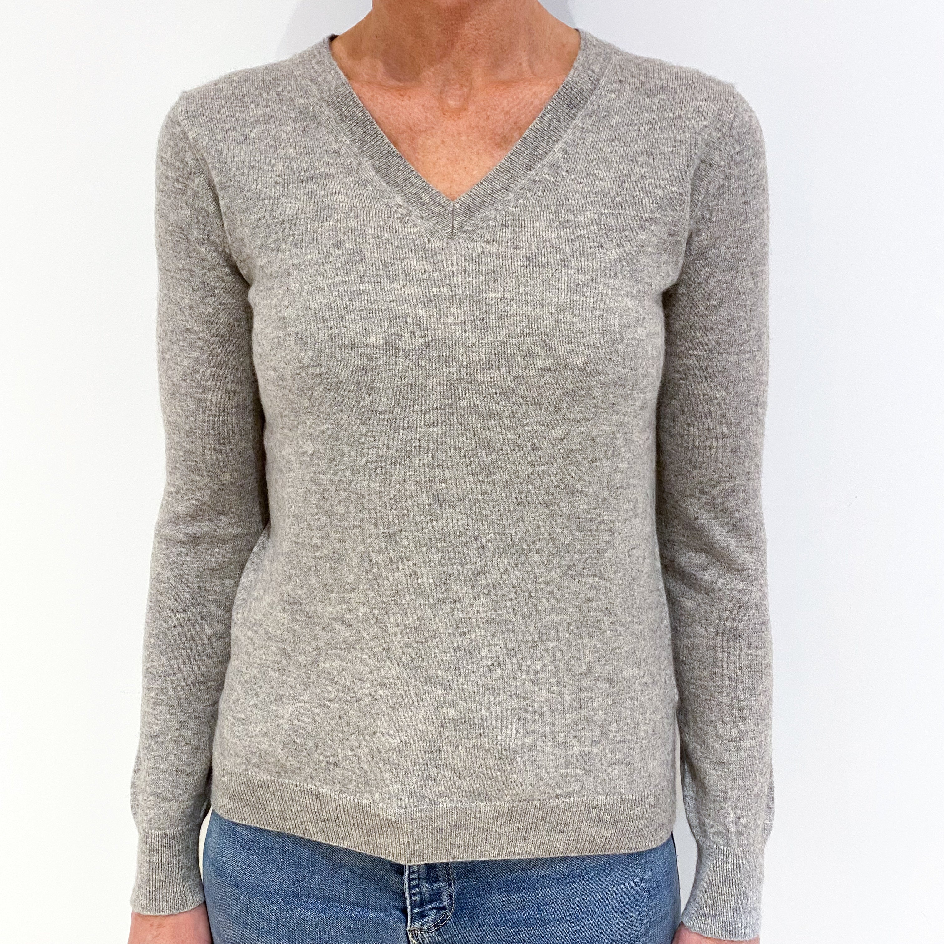 Smoke Grey Cashmere V-Neck Jumper Small
