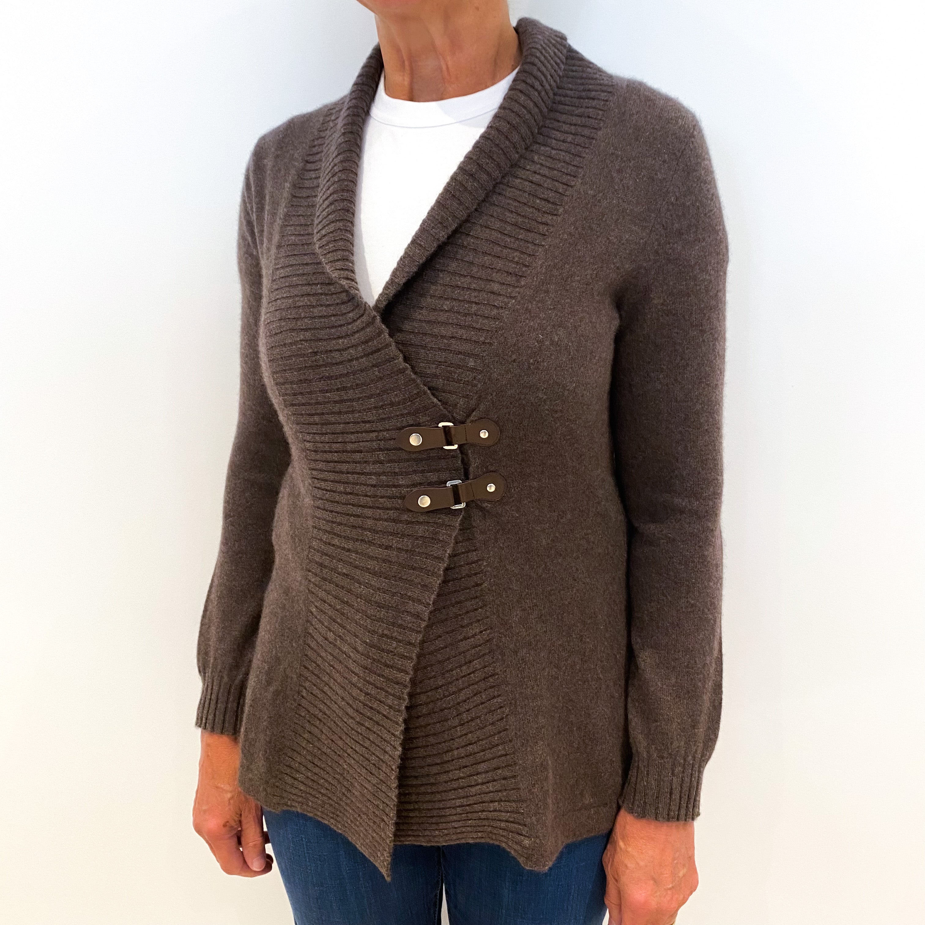 Mocha Brown Cashmere Buckle Up Cardigan Medium