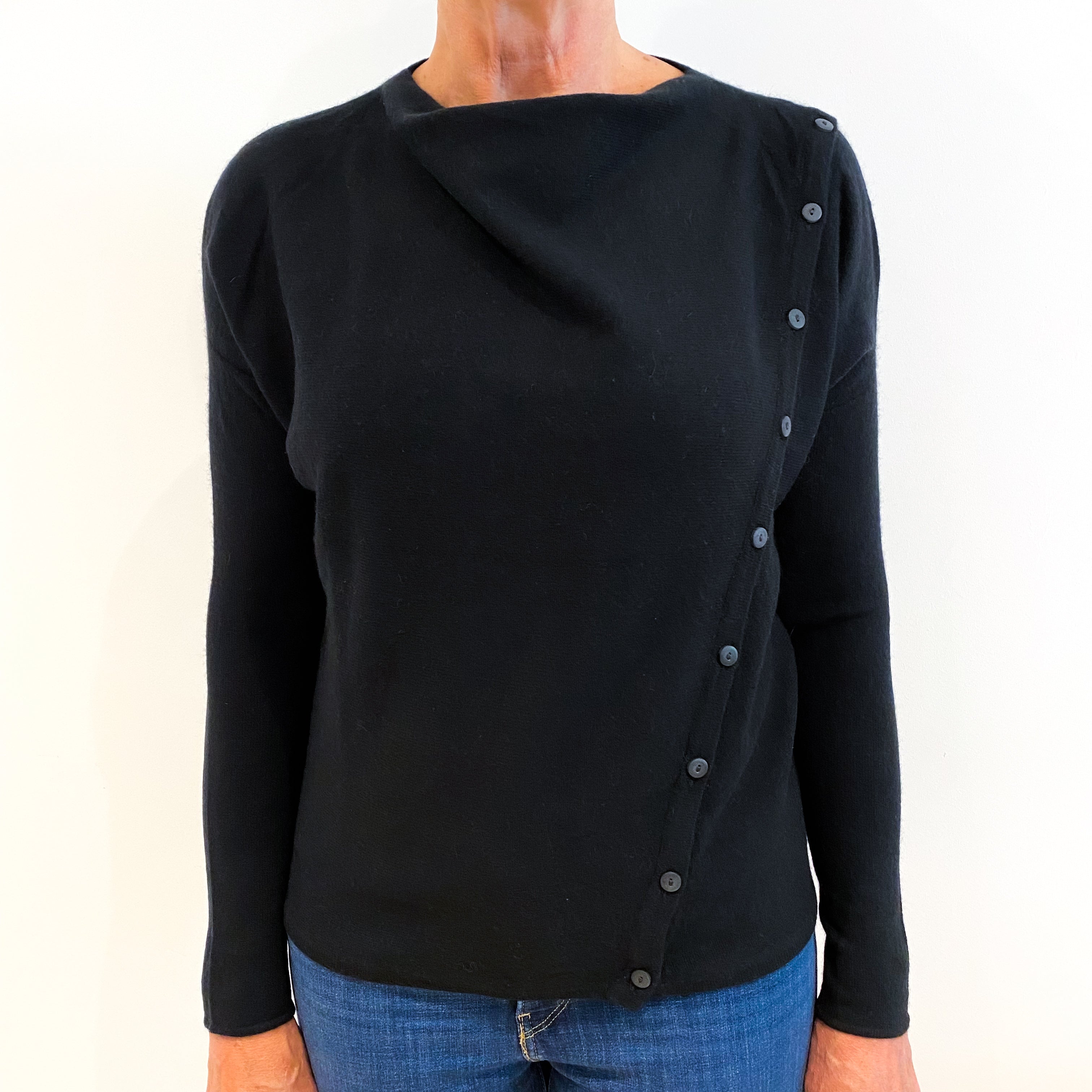 Black Cowl Cashmere Crew Neck Jumper Medium