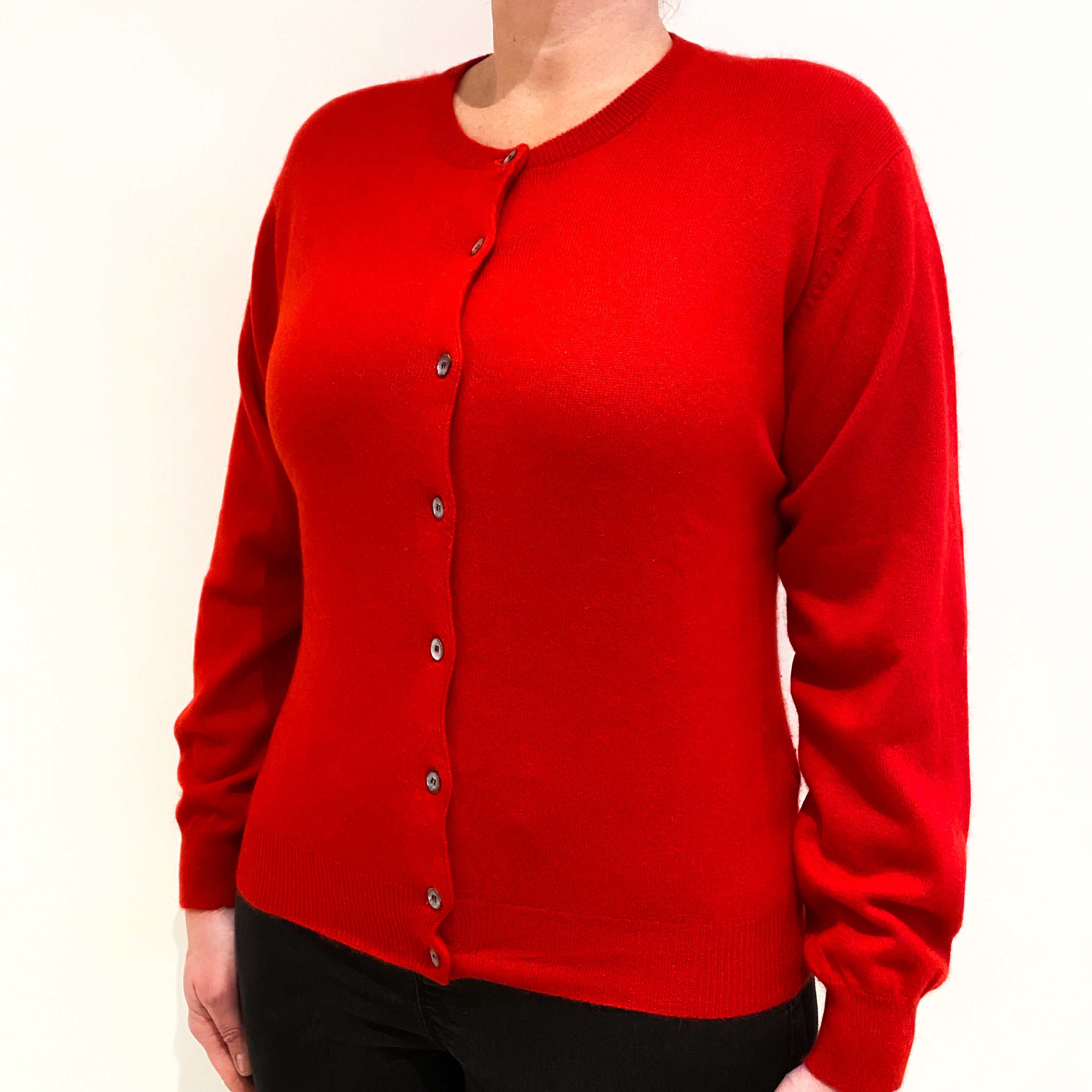 Bright Berry Red Cashmere Crew Neck Cardigan Large