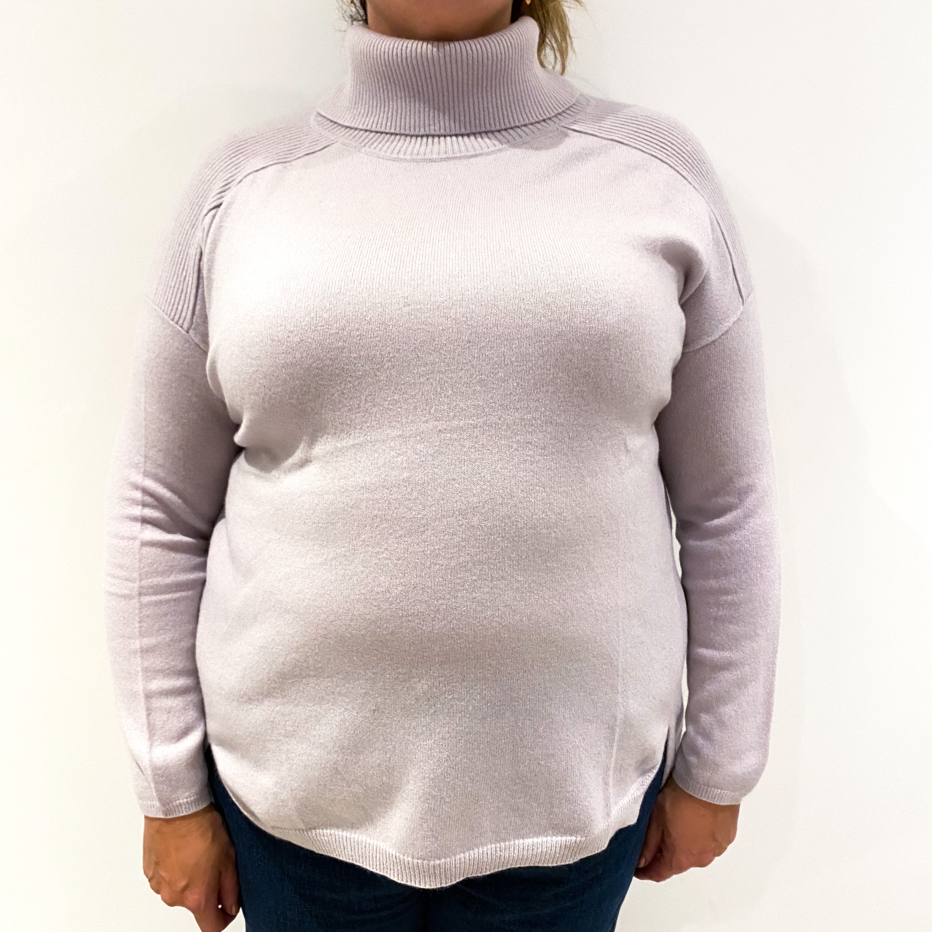 Pale Lavender Cashmere Polo Neck Jumper Extra Large
