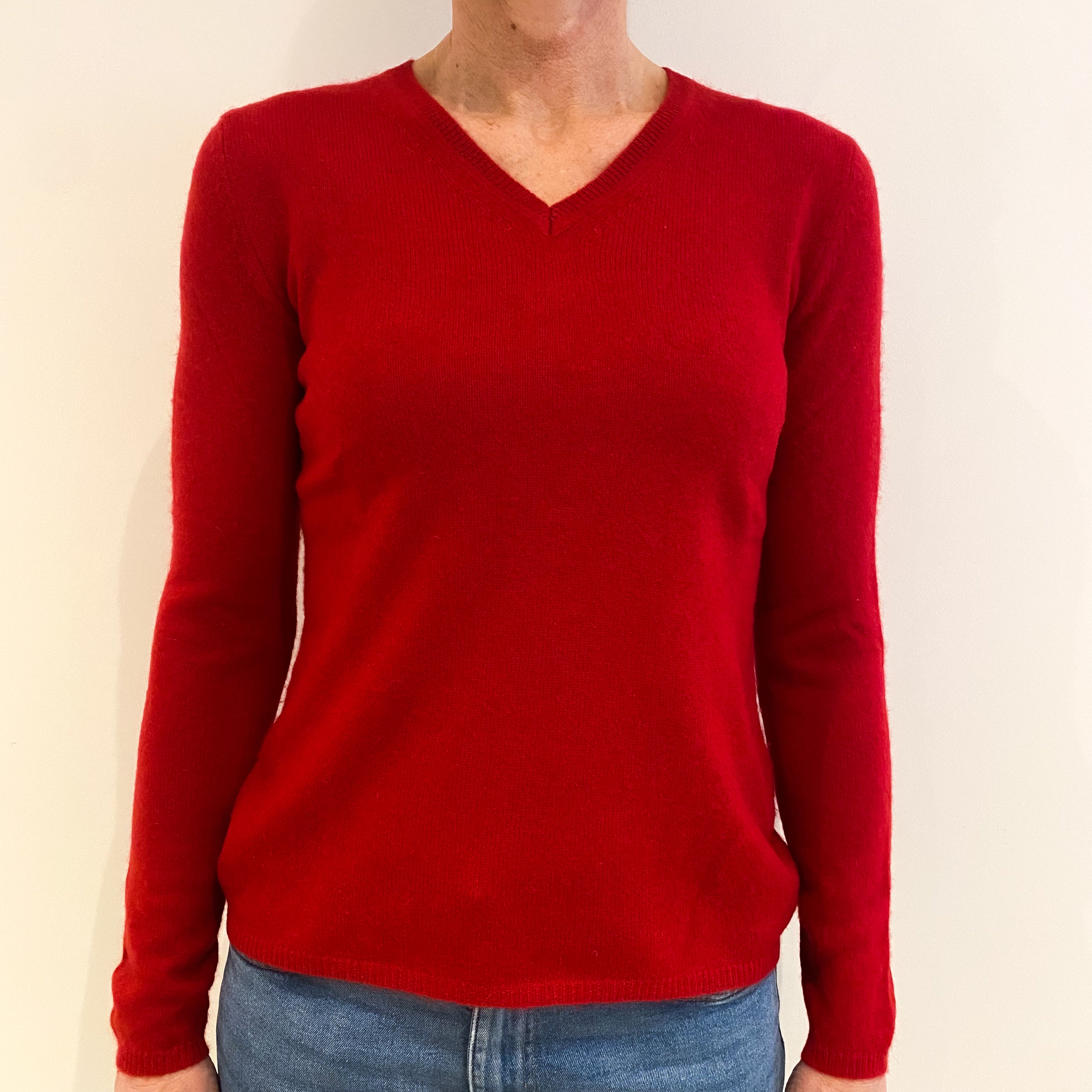 Berry Red Cashmere V Neck Jumper Small