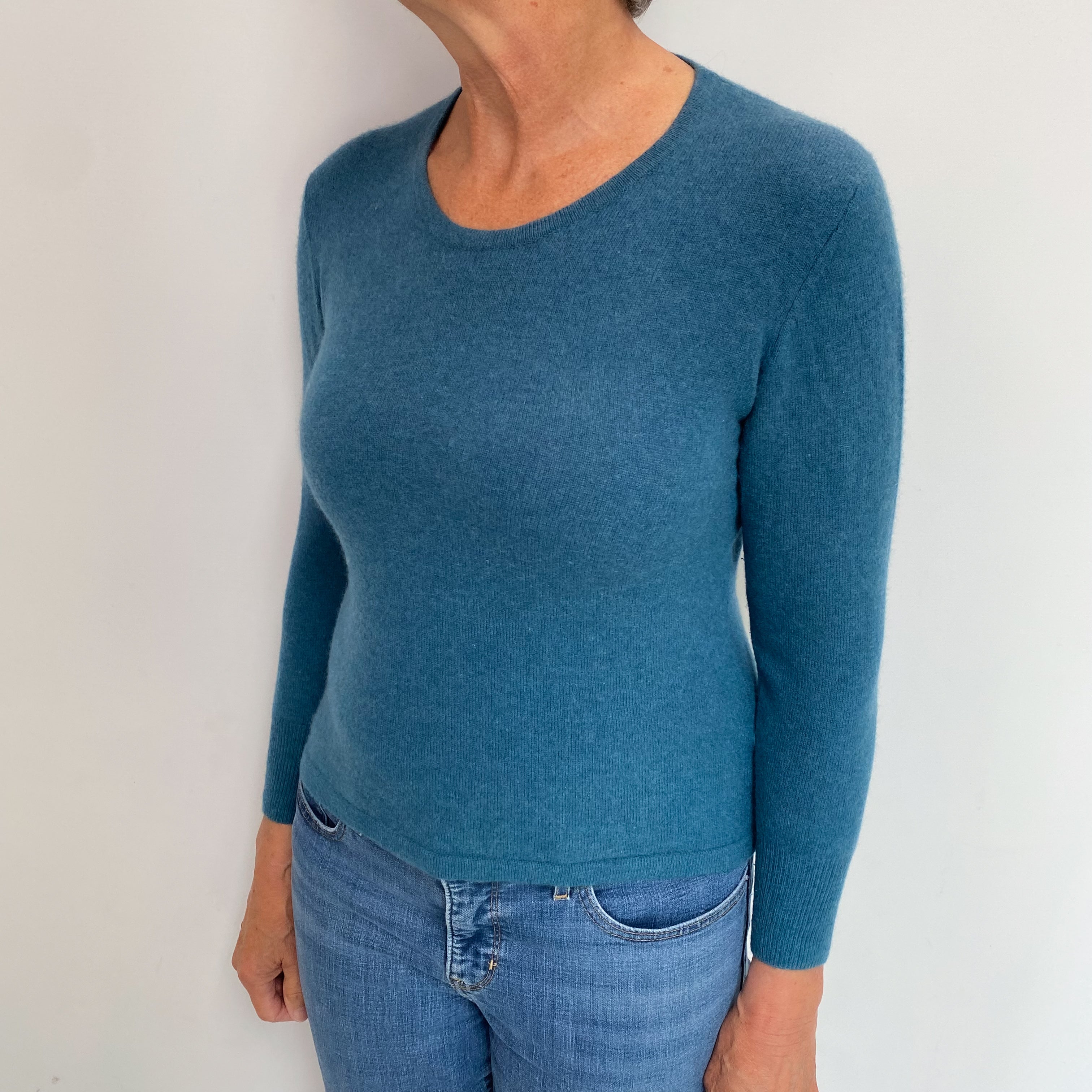 Deep Aqua Blue Cashmere Crew Neck Jumper Medium