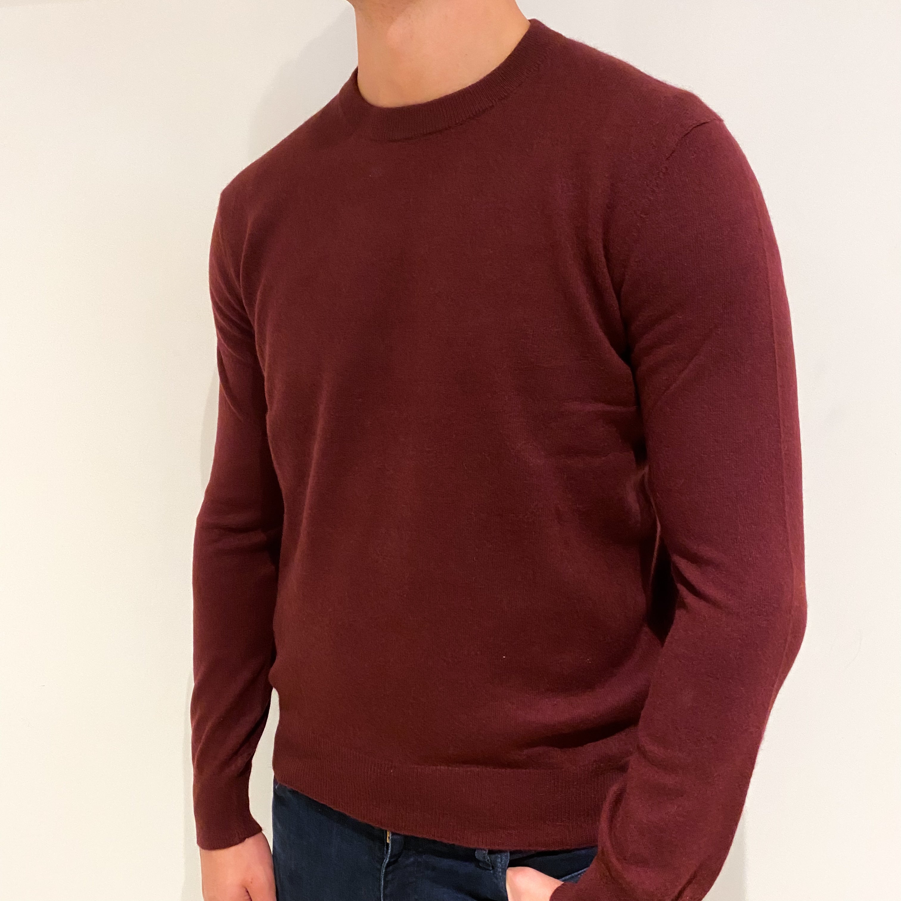 Men's Wine Red Cashmere Crew Neck Jumper Extra Large