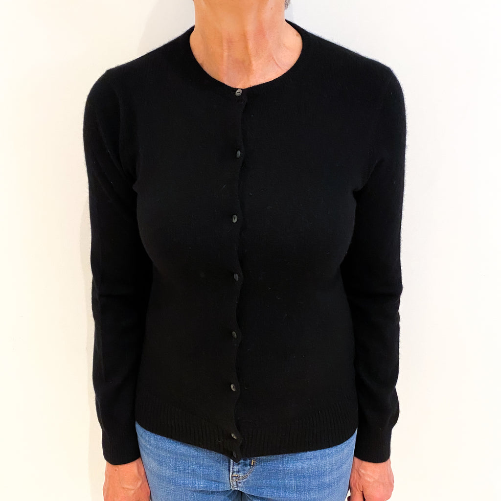 Black Cashmere Crew Neck Cardigan Medium
