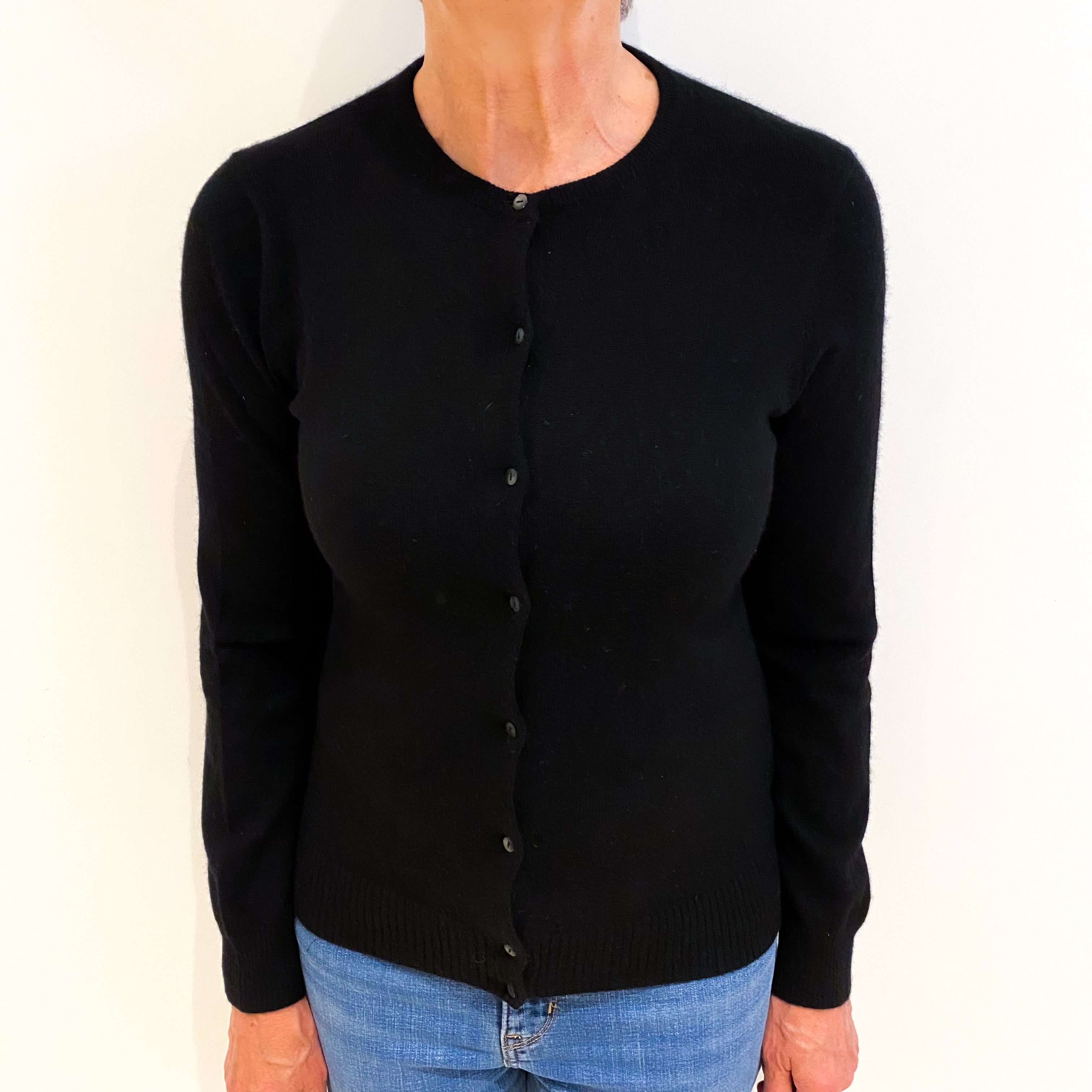Black Cashmere Crew Neck Cardigan Medium