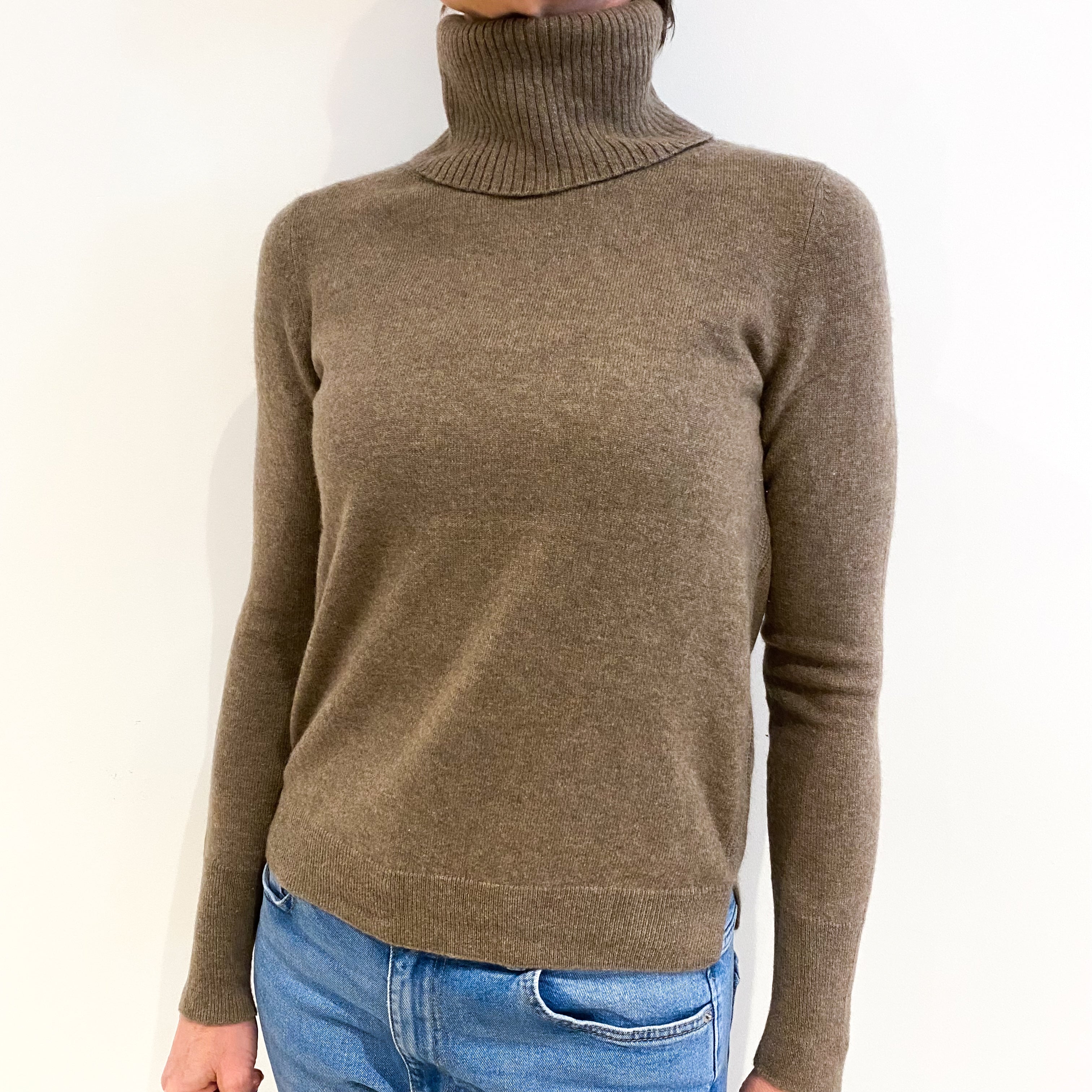 Mocha Brown Cashmere Polo Neck Jumper Small