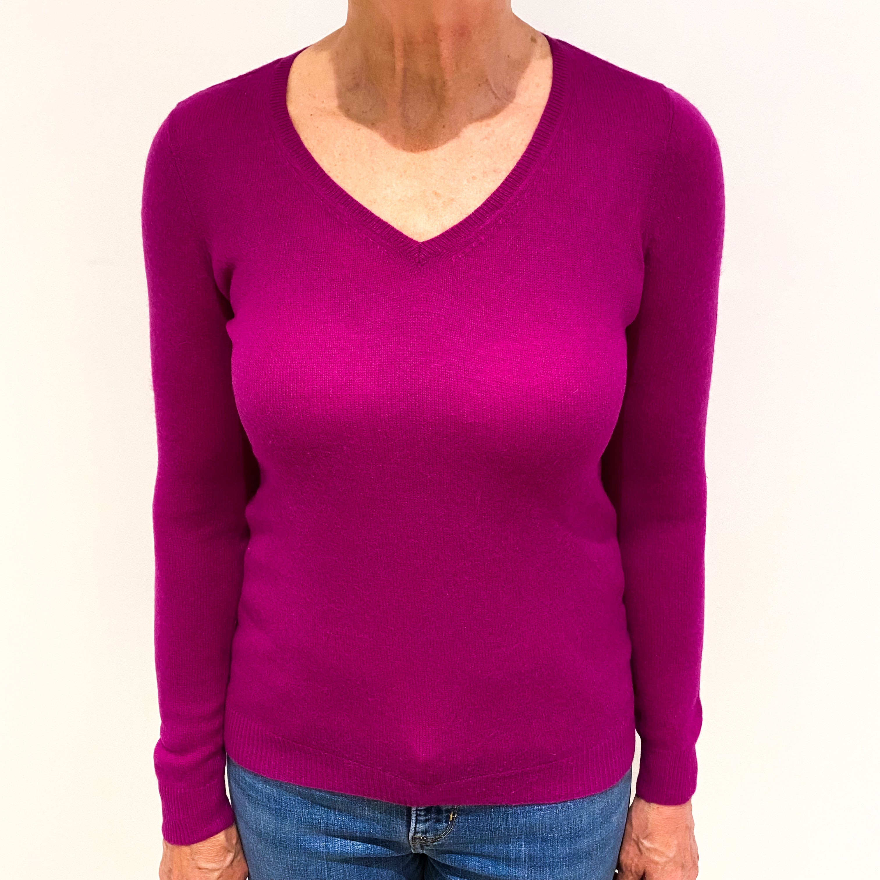 Magenta PinknCashmere V Neck Jumper Medium