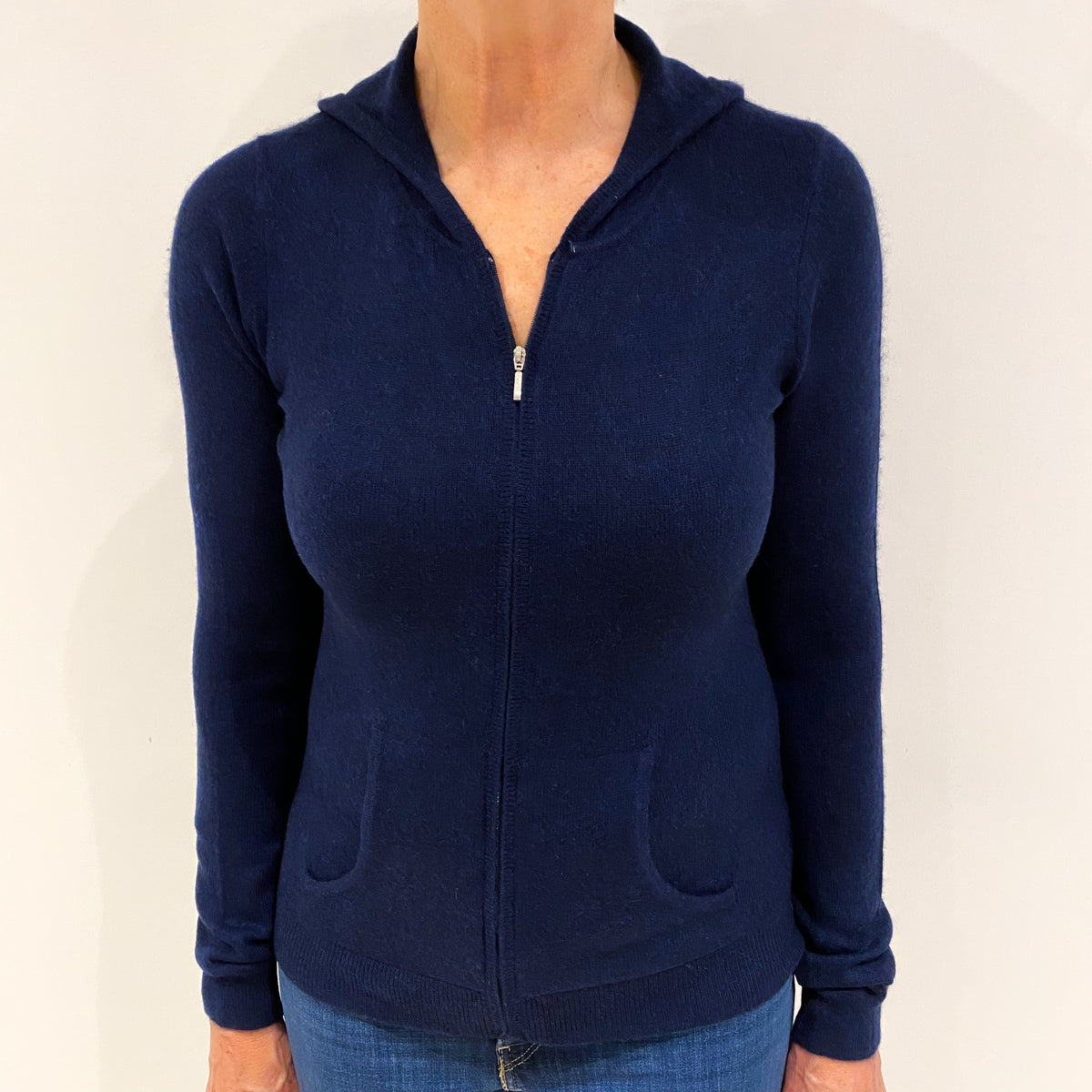 Midnight Blue Cashmere Zip Up Hoodie Medium